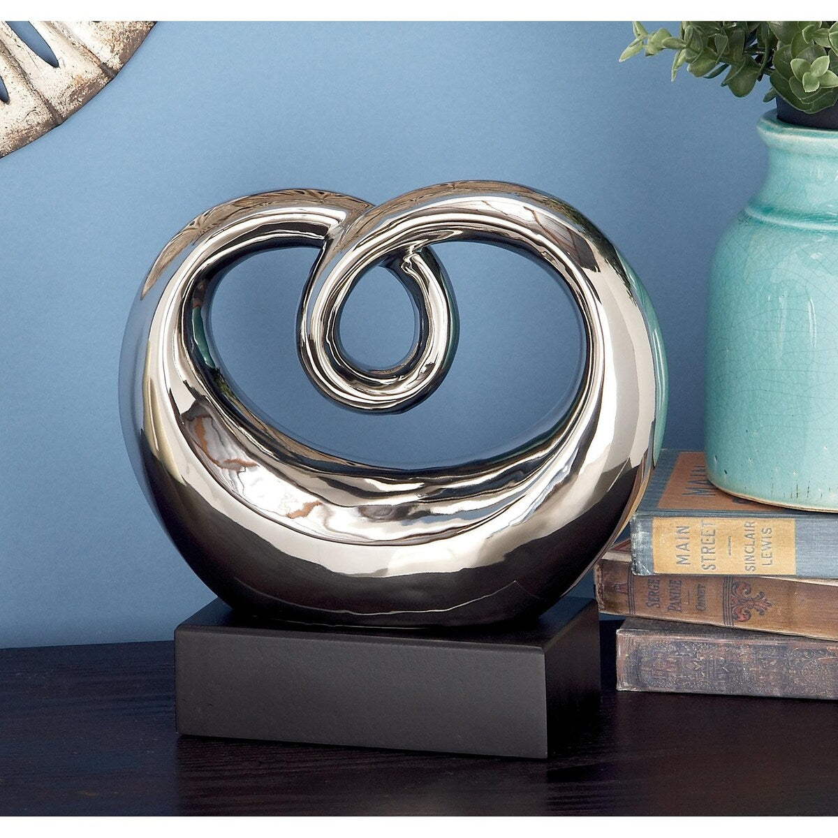 Ceramic Abstract Swirl Decorative Sculpture with Black Base - Silver - Roche River Decor