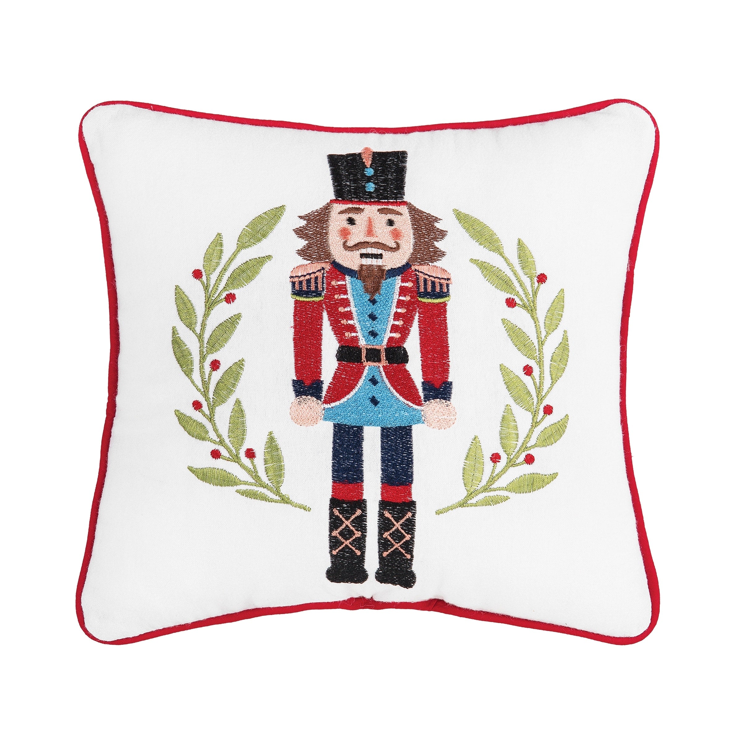 Nutcracker Wreath Embroidered Throw Pillow