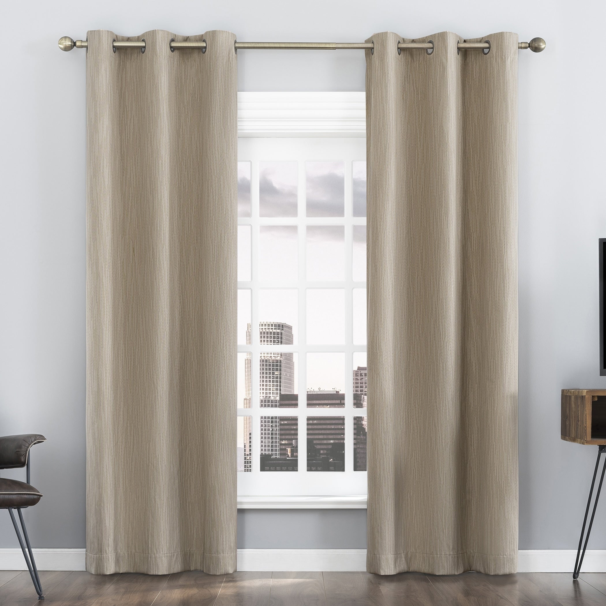 Sun Zero Damon Pinstripe Stitch Thermal Extreme Total Blackout Grommet Curtain Panel, Single Panel