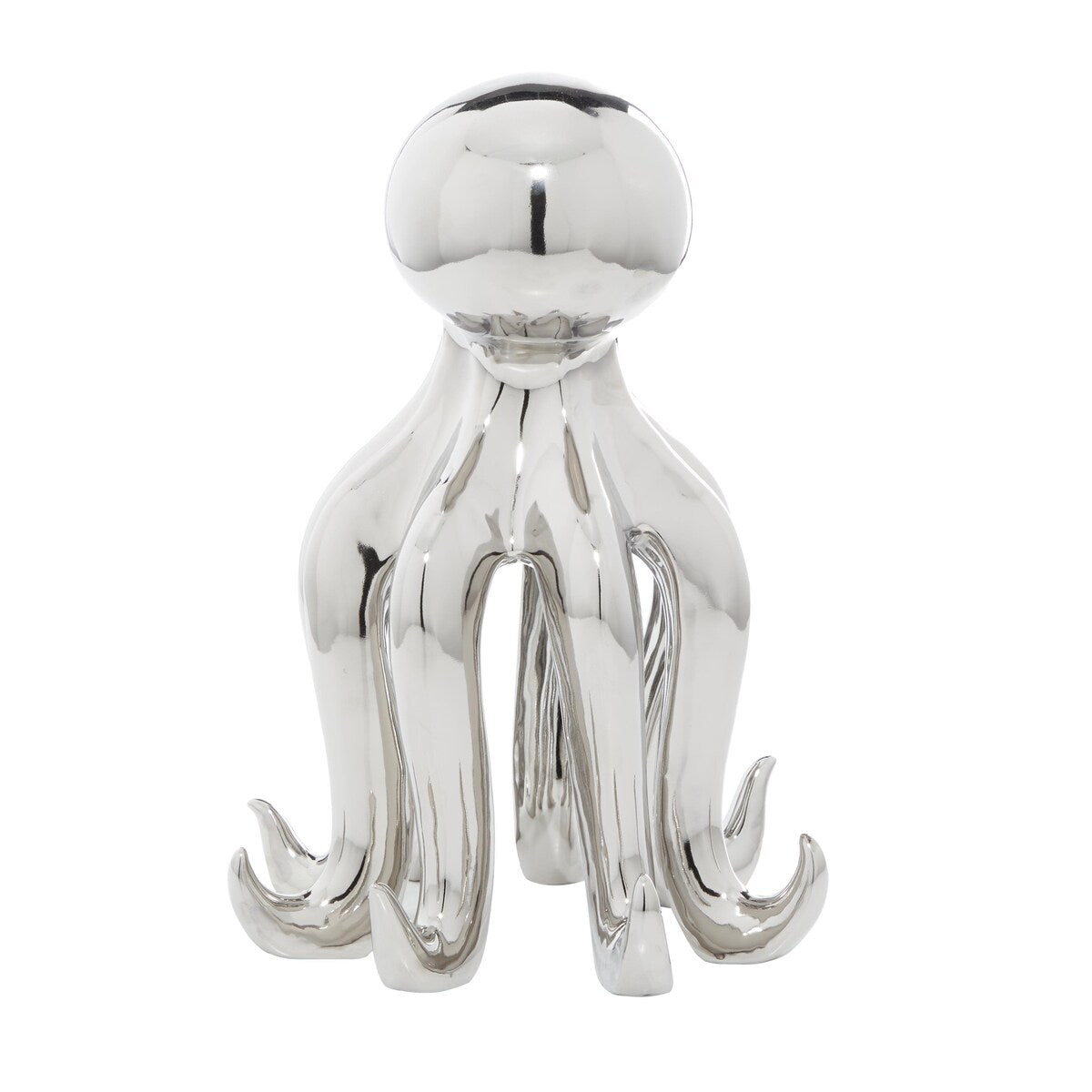 Porcelain Ceramic Octopus Tall Decorative Sculpture with Long Tentacles - Silver - Roche River Decor