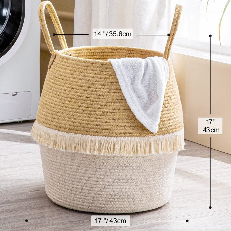 Large Cotton Rope Basket Baby Laundry Hamper - 17L x 17W x 17H