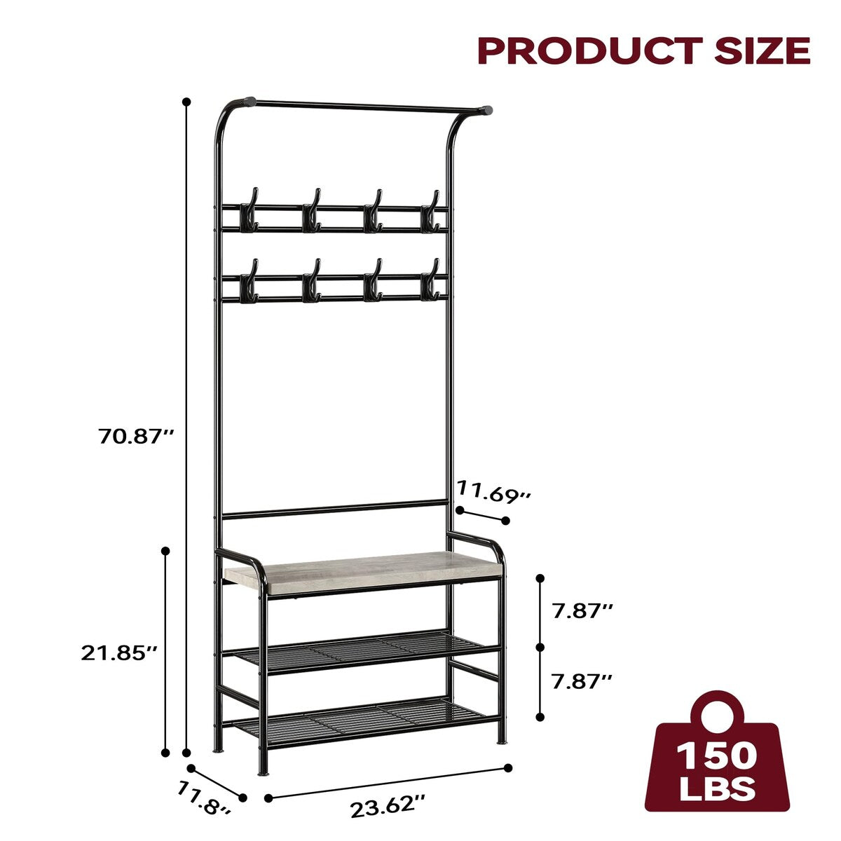 Industrial Entryway Coat Rack with Shoe Bench 3-in-1 Functional Hall Tree