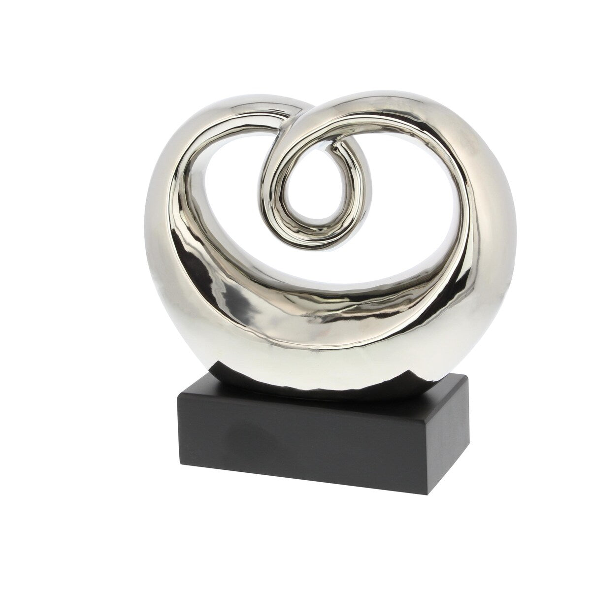 Ceramic Abstract Swirl Decorative Sculpture with Black Base - Silver - Roche River Decor