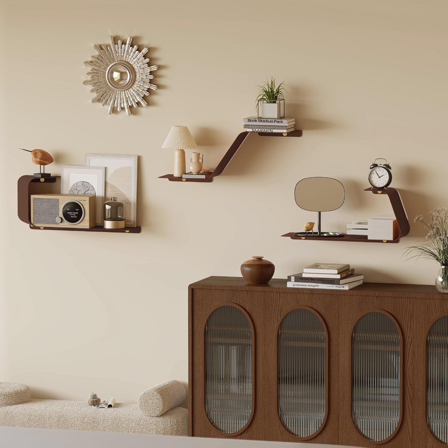 Sttoraboks 3 Floating Shelves Wall Mounted Metal Shelves for Versatile Storage Bathrooms,Bedrooms Kitchens