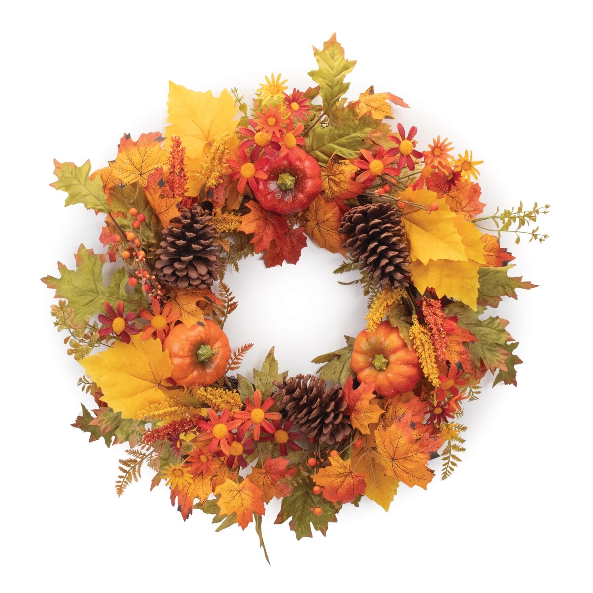 Mixed Fall Foliage Wreath with Pumpkins 26.5D