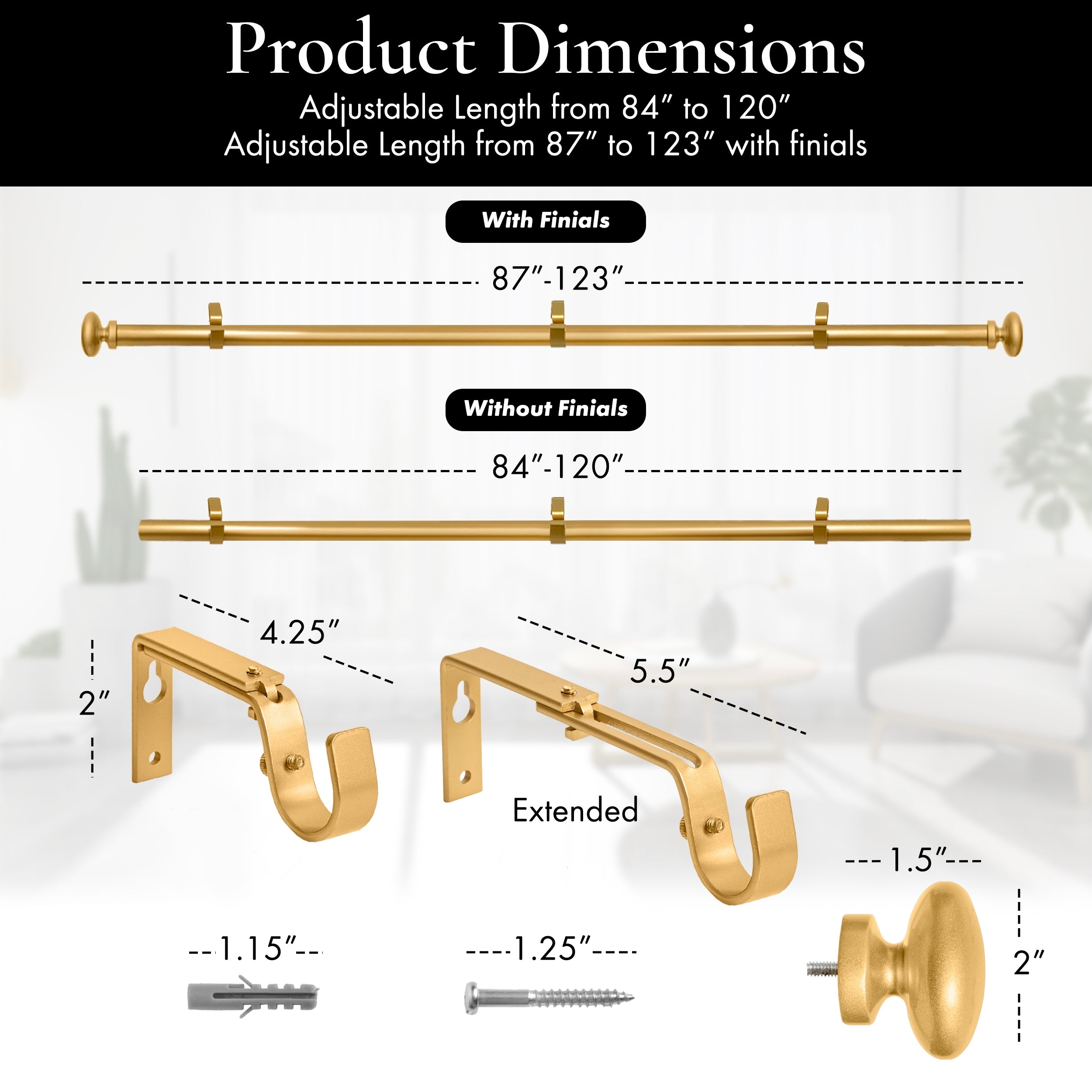 Meriville 1-Inch Diameter Prima Single Window Curtain Rod