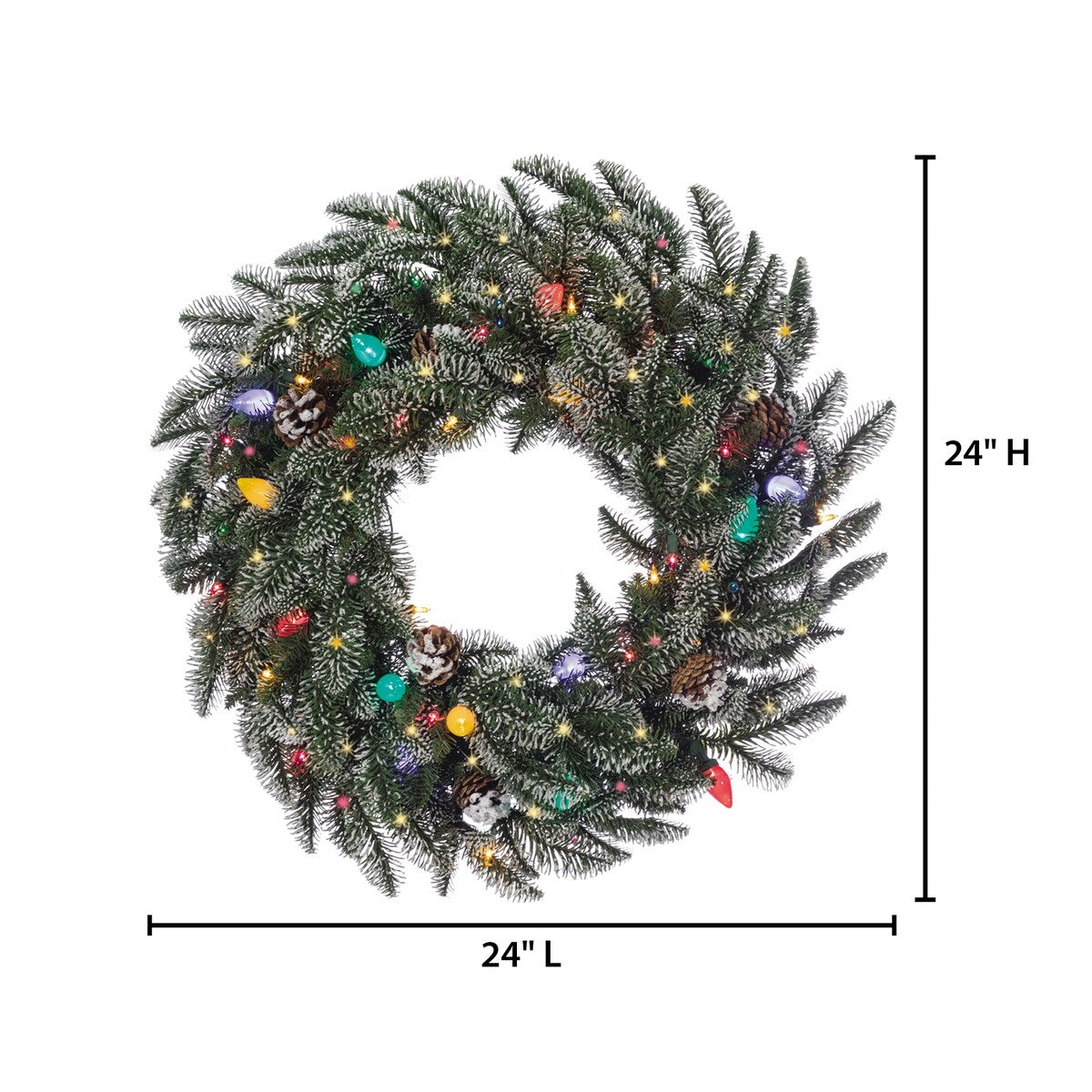 24 in. Pre Lit Multi Colored UL Lightly Flocked Smoky Mountain Wreath - Green