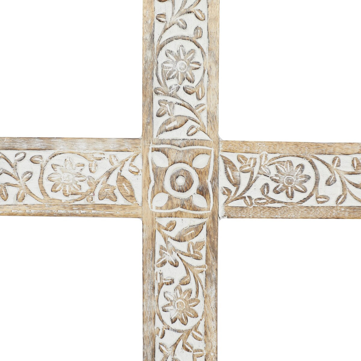 Mango Wood Biblical Carved Cross Home Wall Decor - Brown - Roche River Decor