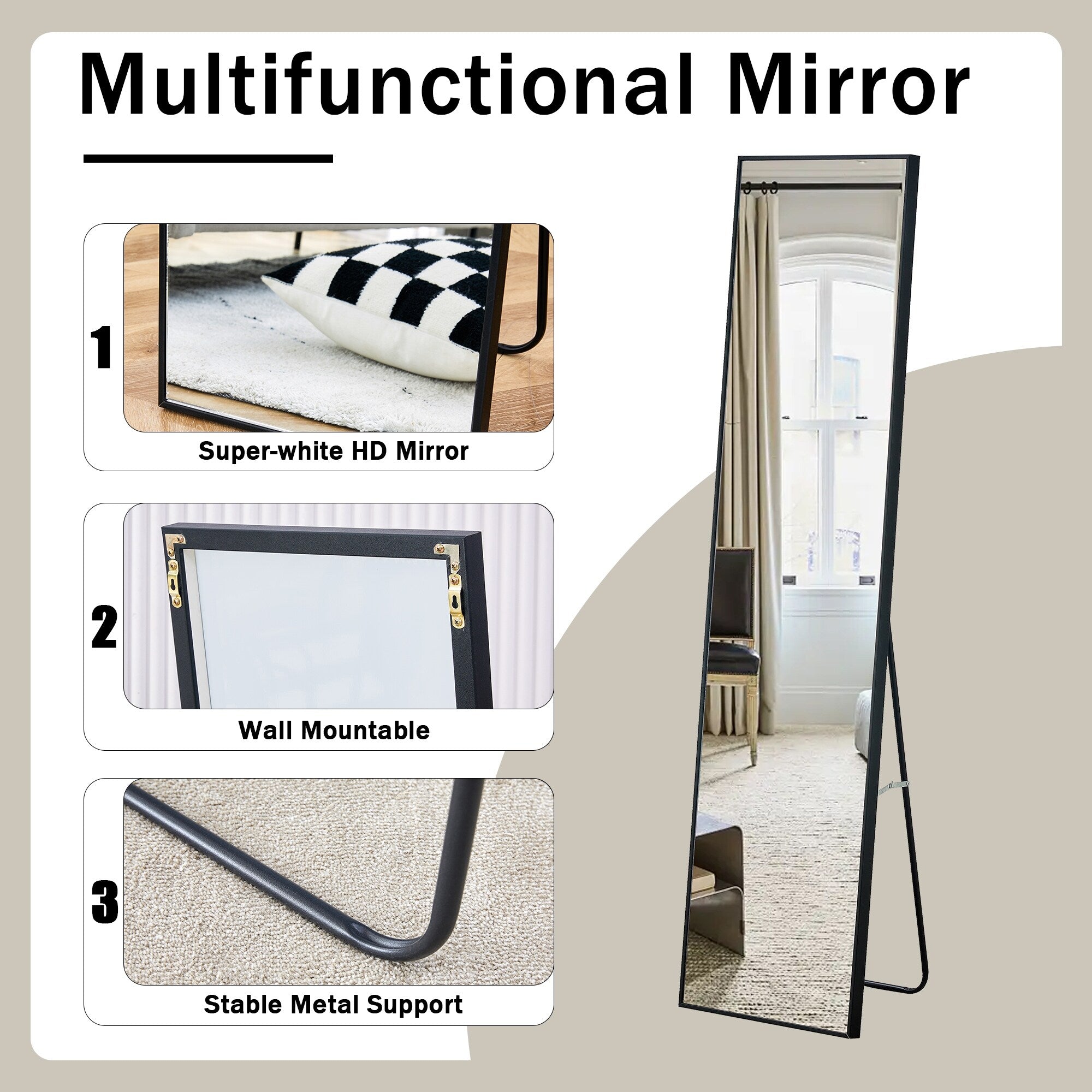 Solid Wood Frame Full Length Mirror, Dressing Mirror, Decorative Mirror, Clothing Store, Floor To Ceiling Mirror, Wall Mounted