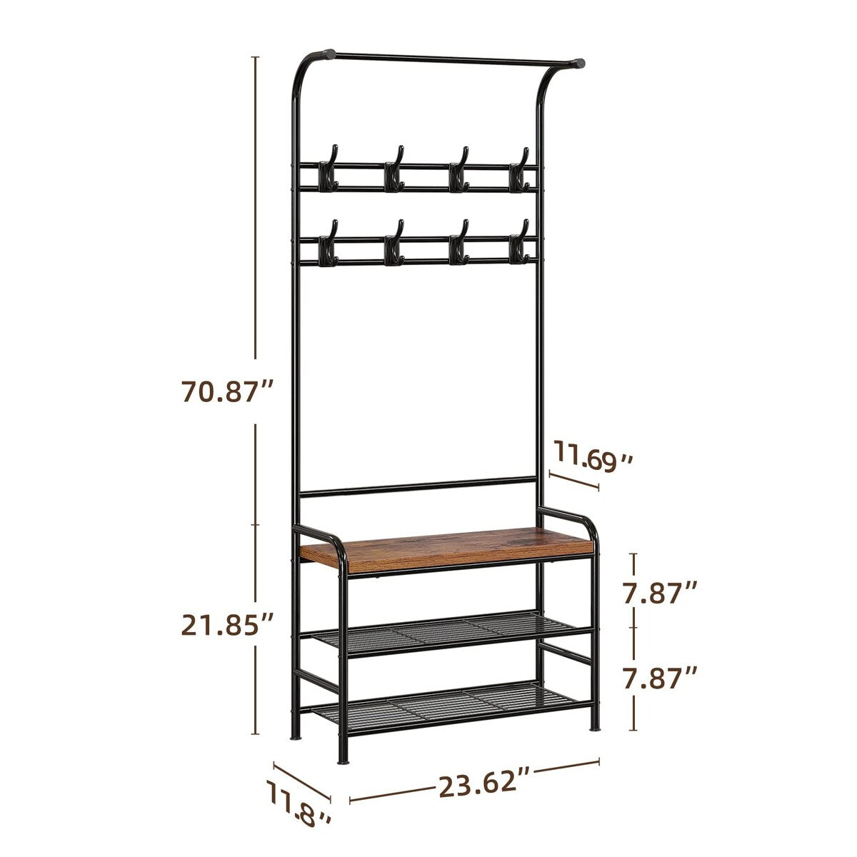 Industrial Entryway Coat Rack with Shoe Bench 3-in-1 Functional Hall Tree