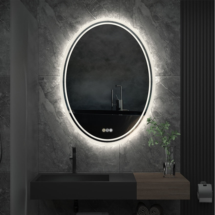 LED Backlit Bathroom Vanity Mirror Wall Mounted Anti-Fog Oval Touch