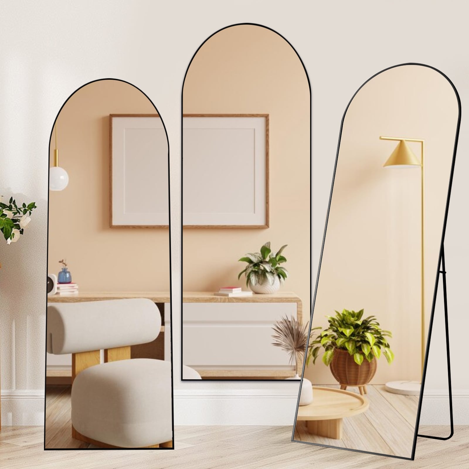 64x21 Inch Full Length Mirror Standing or Leaning Wall Mirror, Arched Full Body Mirror for Bedroom, Living Room, or Cloakroom