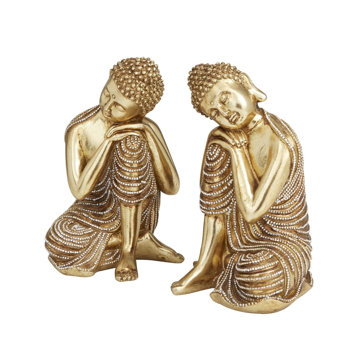 Polystone Buddha Meditating Decorative Sculpture with Engraved Carvings and Relief Detailing - Set of 2 Gold - Roche River Decor