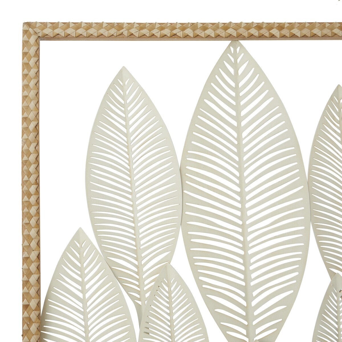 Metal Leaf Tall Cut-Out Home Wall Decor with Intricate Laser Cut Designs - White - Roche River Decor