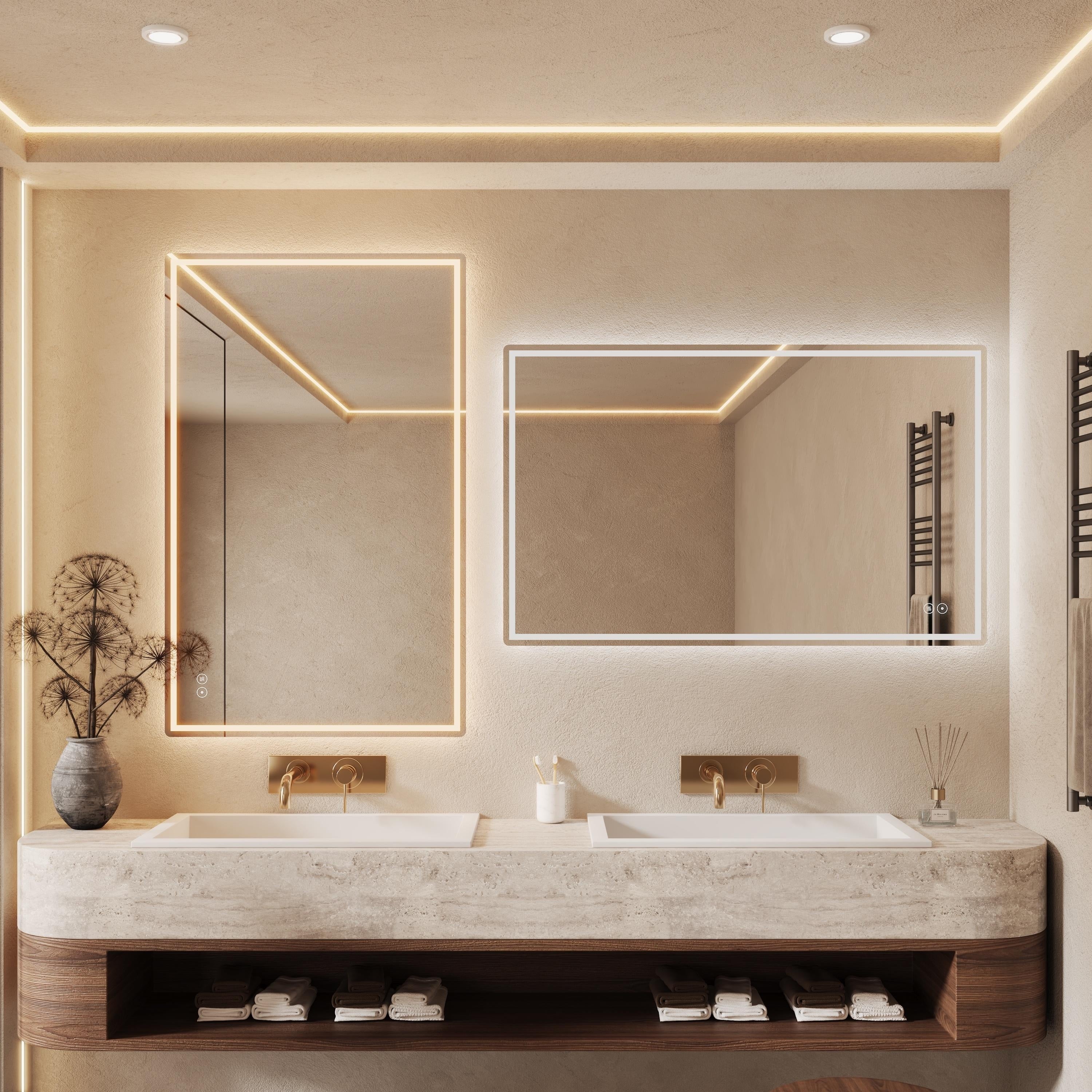 CB HOME LED Bathroom Mirror, Lighted Wall Mounted Mirror, Frameless Vanity Mirror, Anti-Fog, Dimmable,Three Color