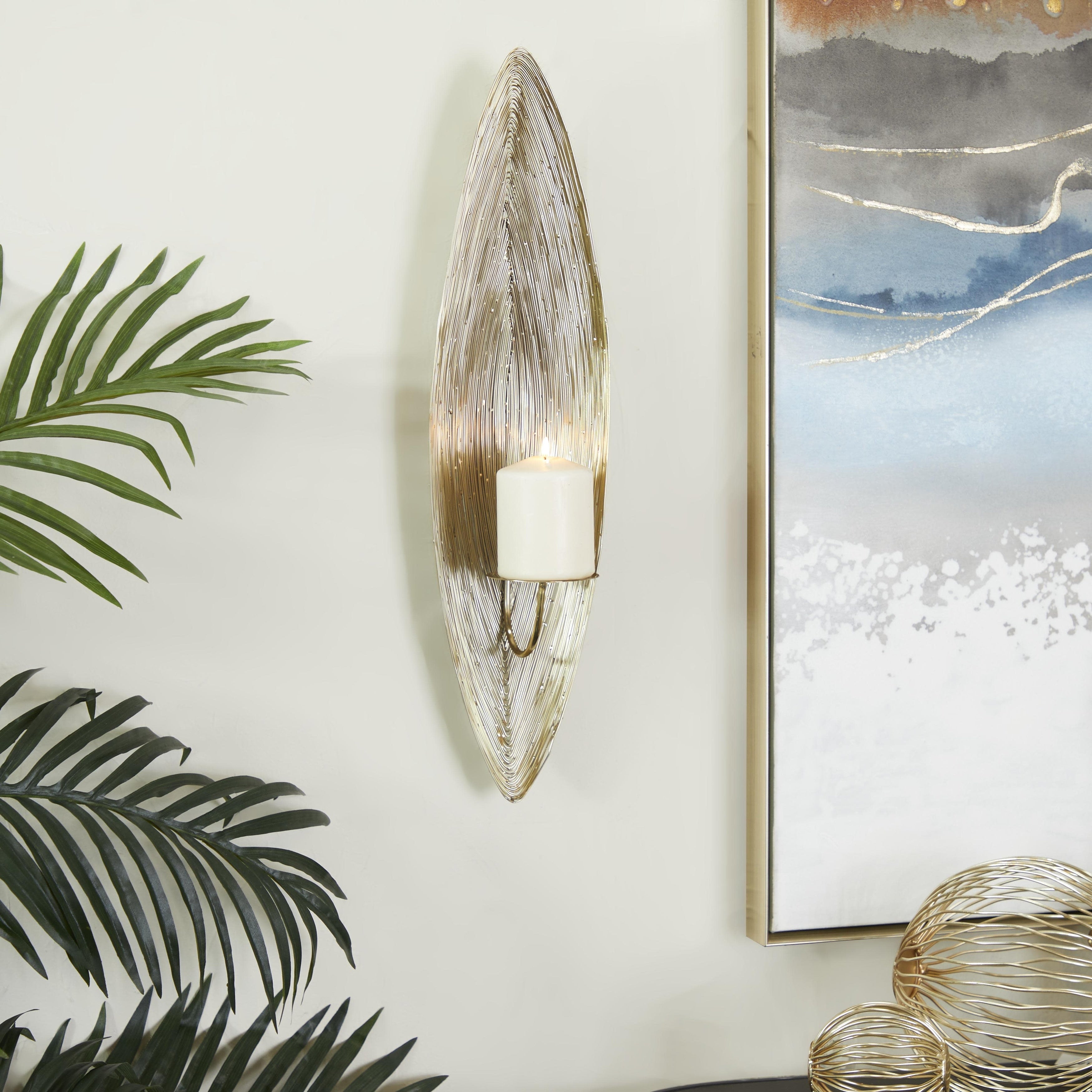 Stainless Steel Metal Single Candle Wall Sconce - Silver or Brass - CosmoLiving by Cosmopolitan