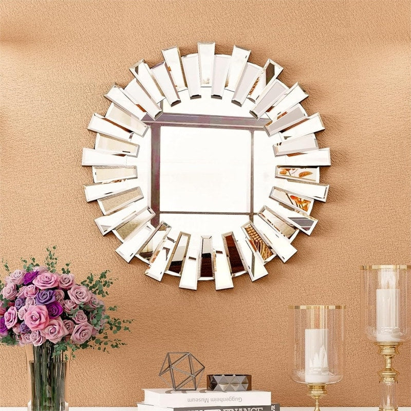 Round Sunburst Accent Wall Mirror Silver Decor Mirror