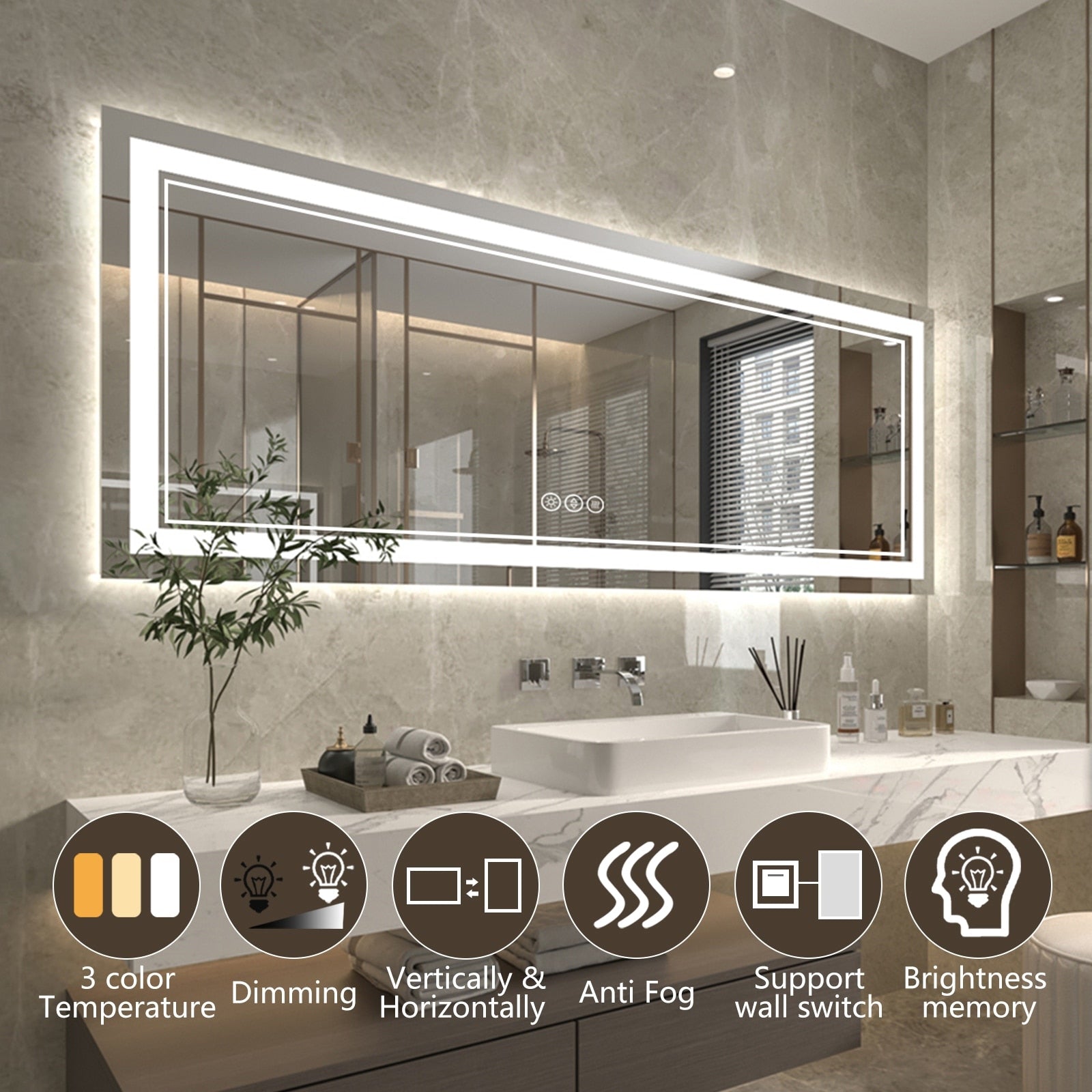 ExBrite Anti-Fog LED Bathroom Mirror with Endless Dimming