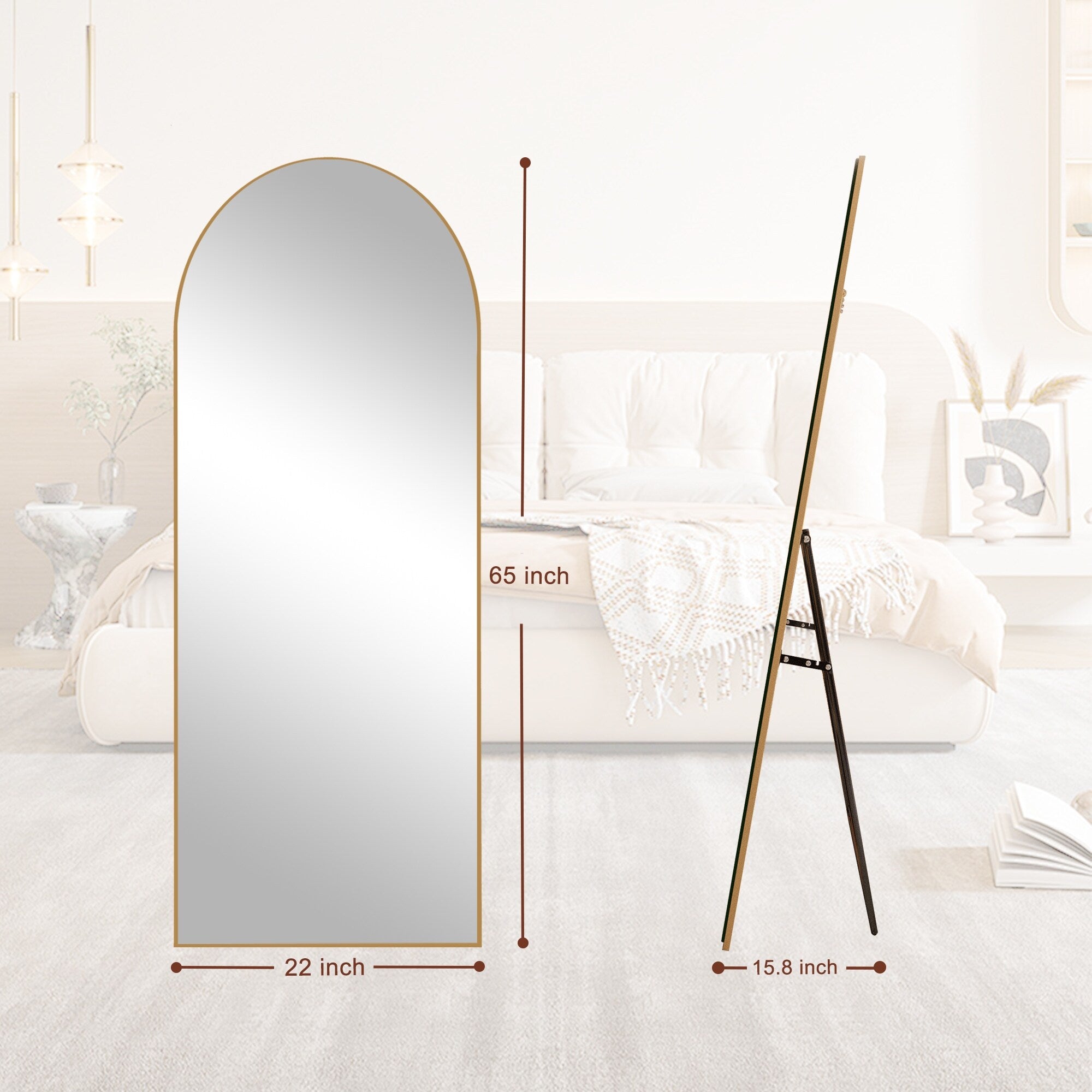 Classic Wood Arched Full Length Mirror with Stand, Floor Mirror