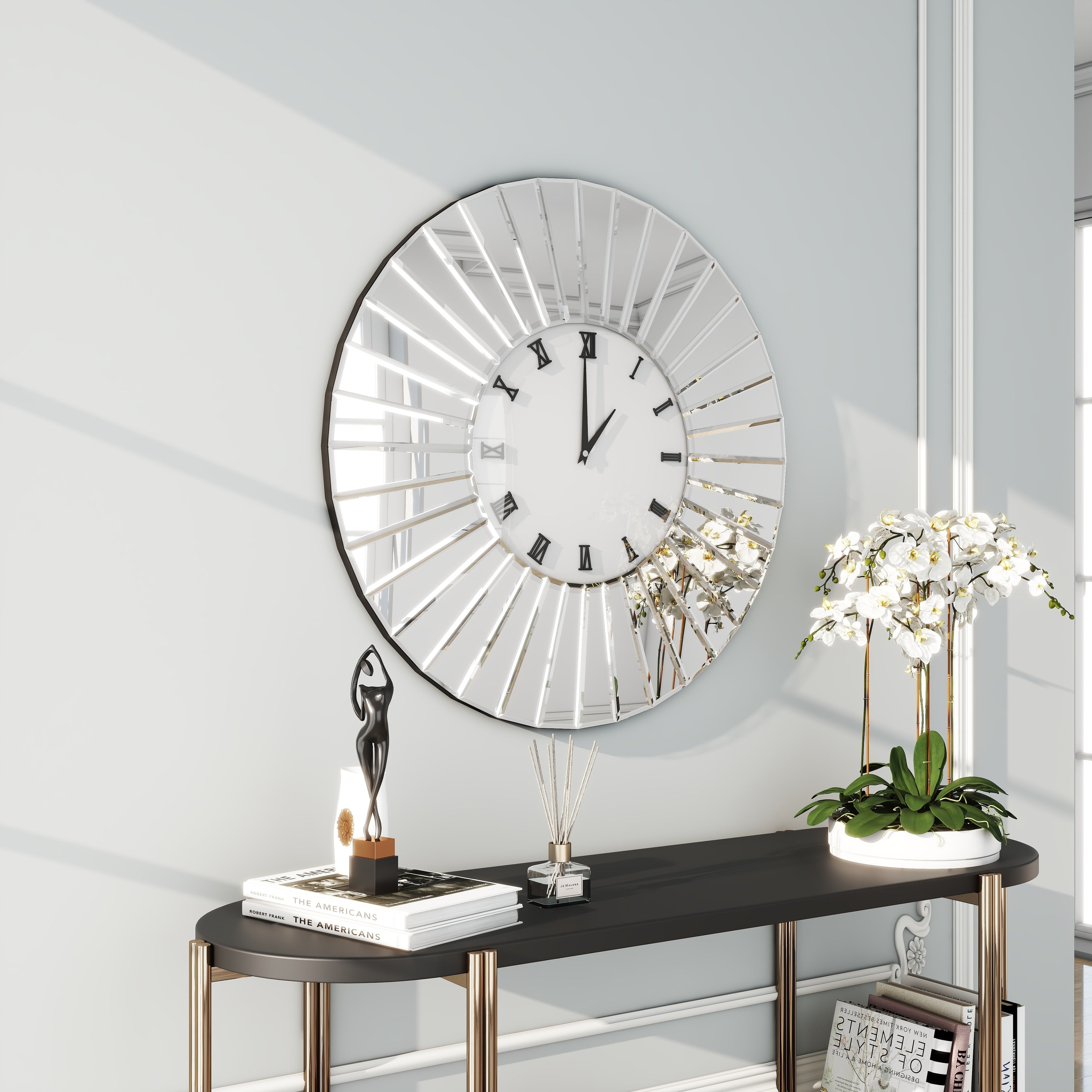 Mirrored Large Clocks Round Wall Clock