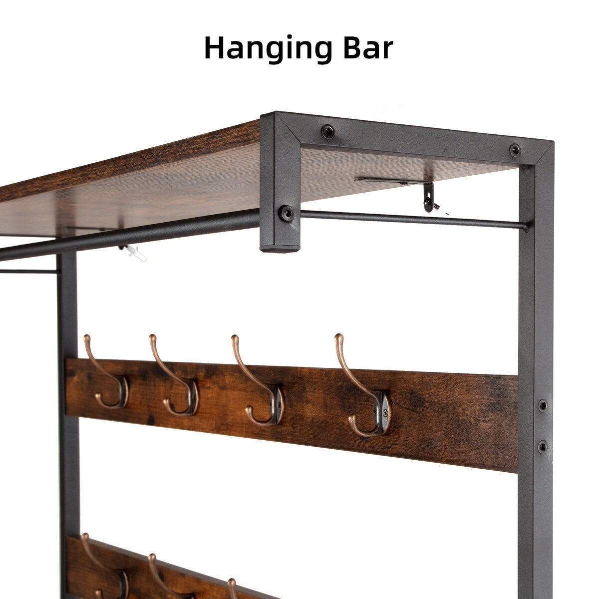 Industrial Entryway Coat Rack with Shoe Bench 3-in-1 Functional Hall Tree