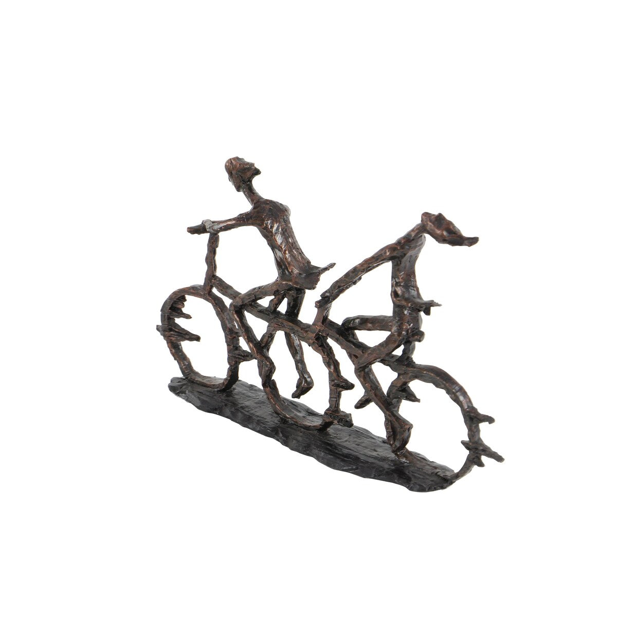 Polystone People Bicycling Decorative Sculpture with Copper Texturing - Bronze - Roche River Decor