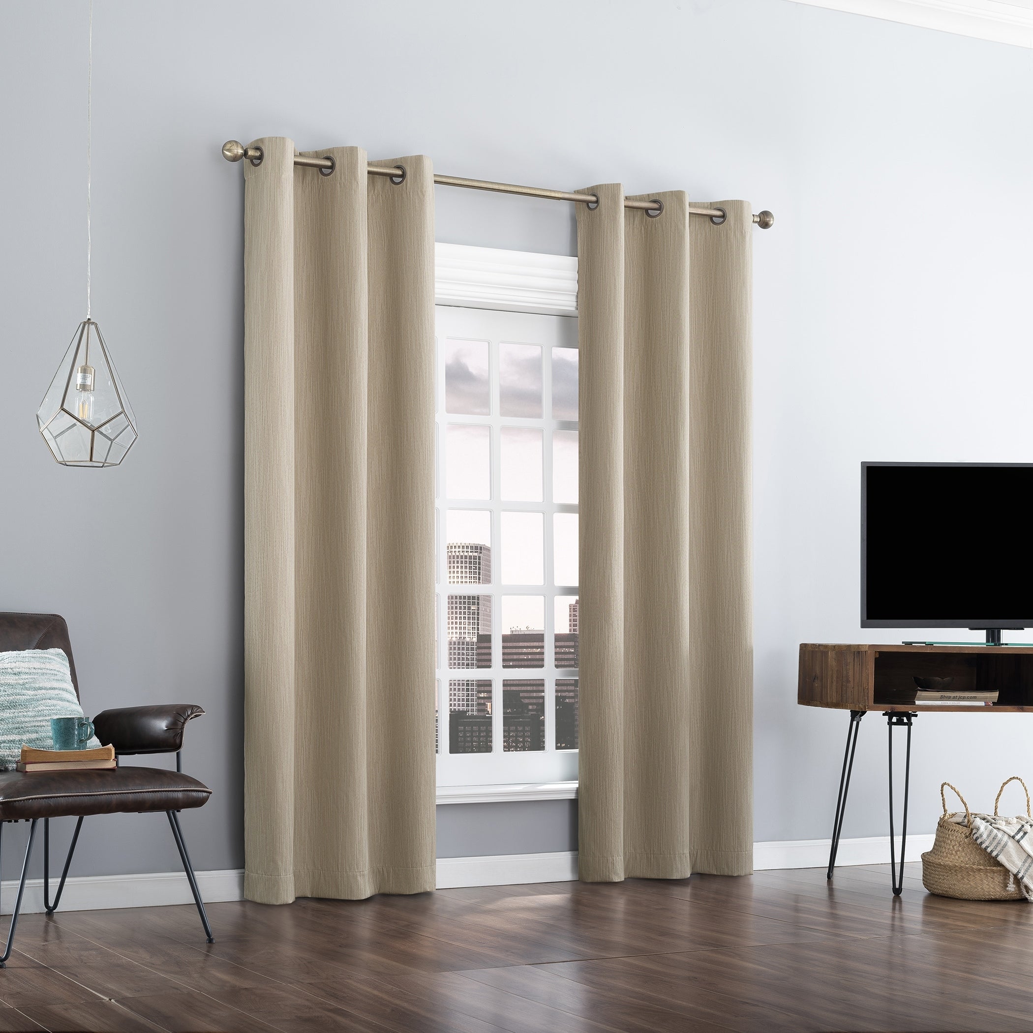 Sun Zero Damon Pinstripe Stitch Thermal Extreme Total Blackout Grommet Curtain Panel, Single Panel