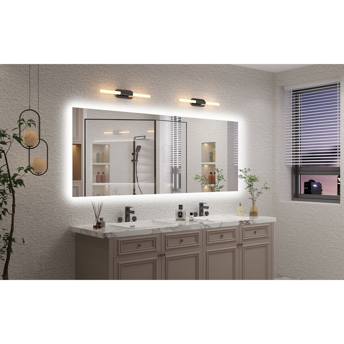 KIOTEE LED Bathroom Mirror Rectangular Frameless Super Bright Backlited LED Anti-Fog Tempered Glass Wall Bathroom Vanity Mirror