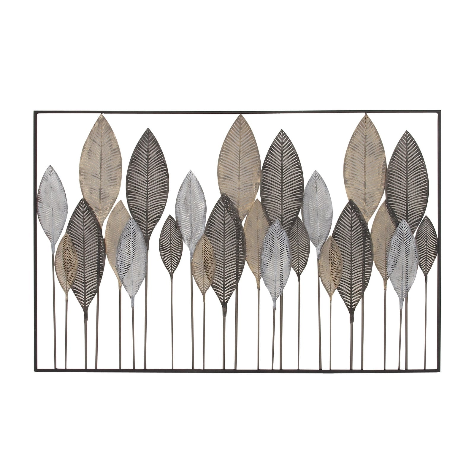 Contemporary Metal Tall Cut-Out Leaf Wall Decor with Intricate Laser Cut Designs - Bronze, Gray, Brass