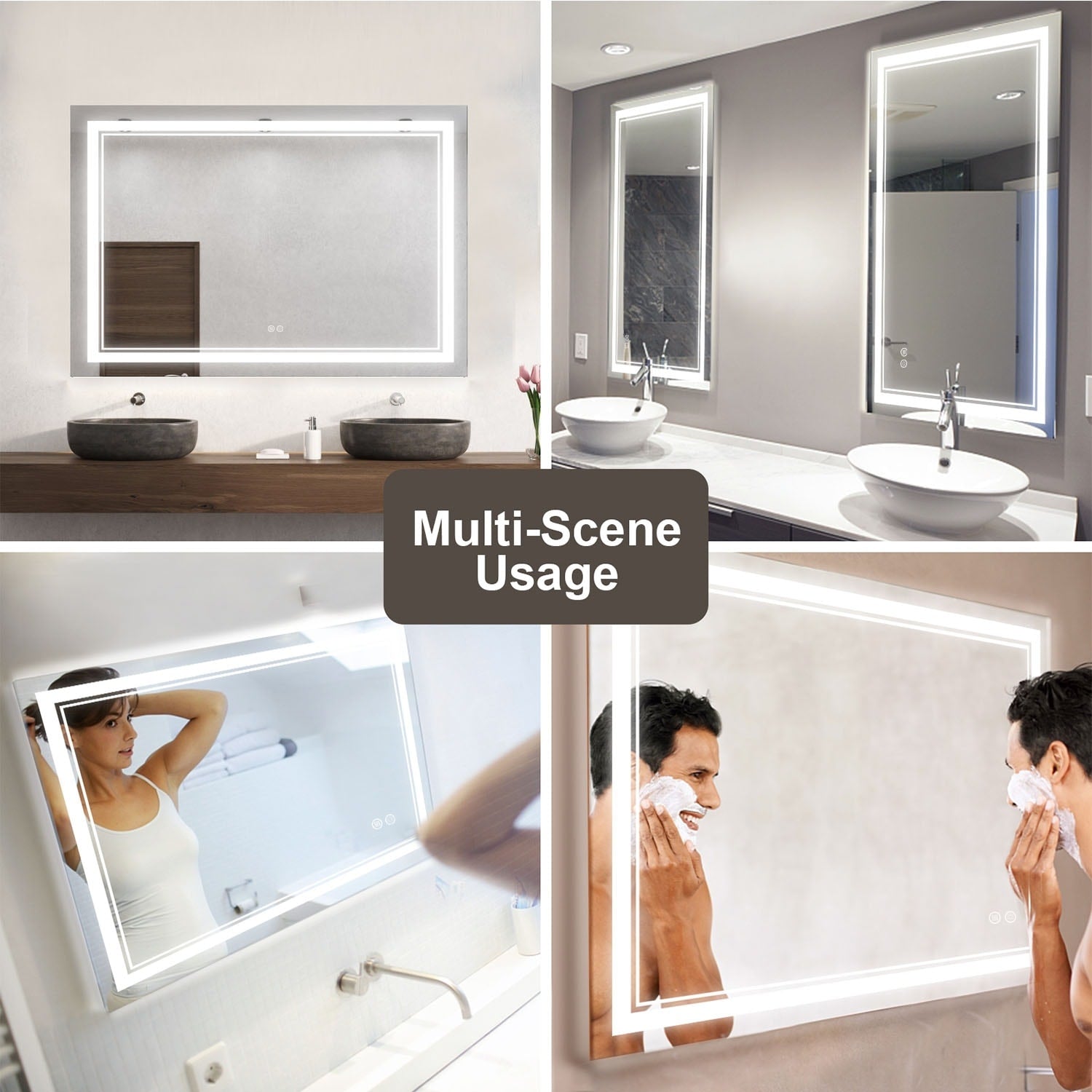 Apmir Frameless LED Anti-fog Bathroom Vanity Mirror in Tempered Glass