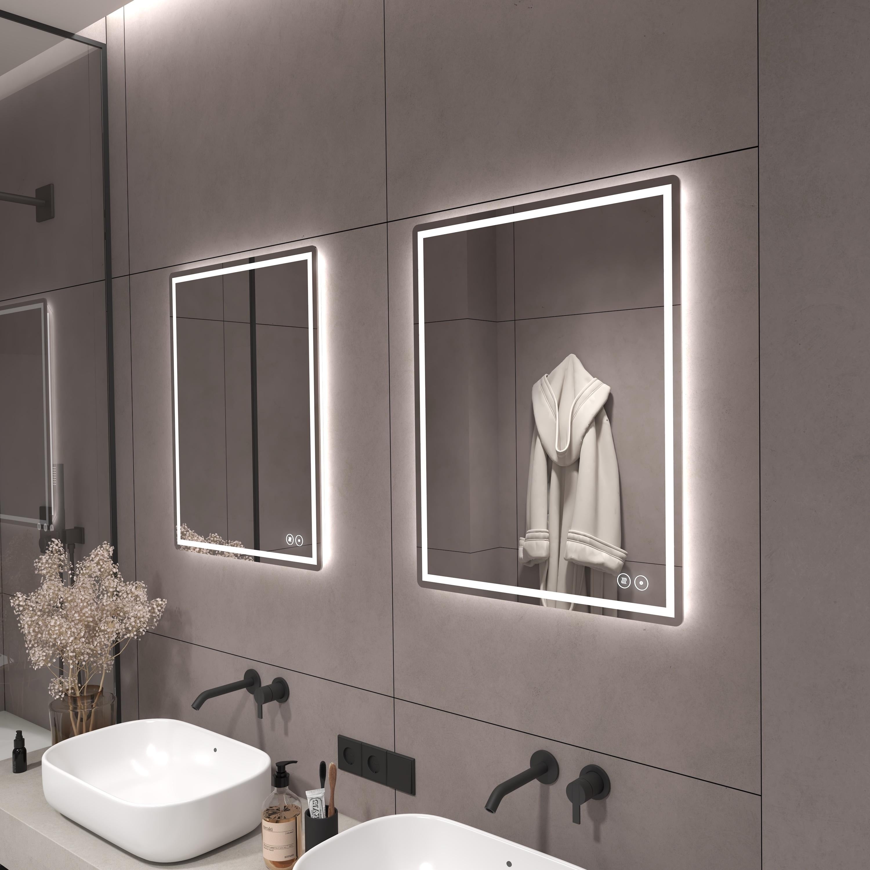 CB HOME LED Bathroom Mirror, Lighted Wall Mounted Mirror, Frameless Vanity Mirror, Anti-Fog, Dimmable,Three Color