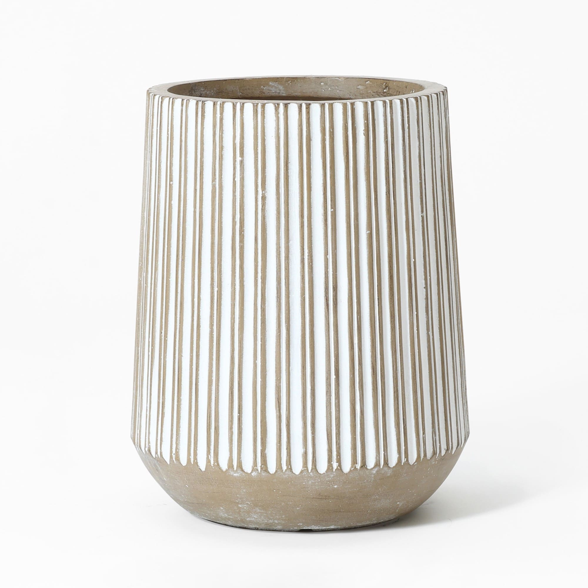 Round Brown and White Striped Handmade Tall Pot Planter