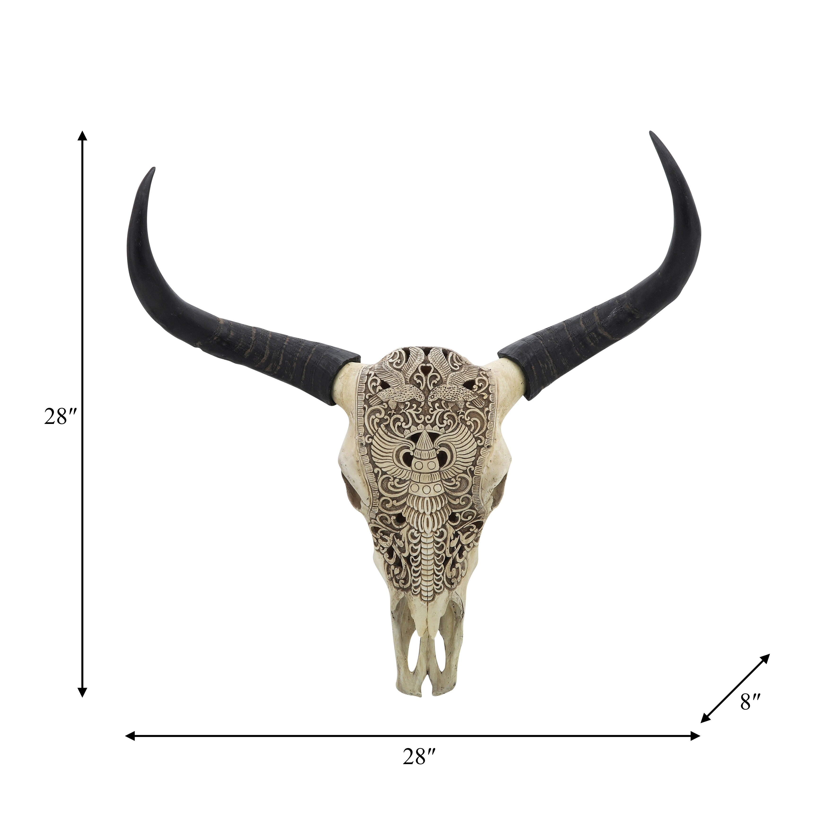 Sagebrook Home Boho Resin 28 Bull Skull Wall Accent, Ivory/Black