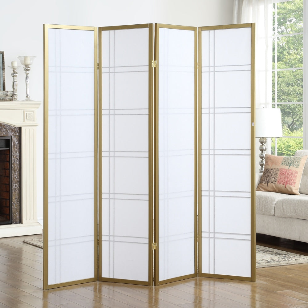 Roundhill Furniture Seto White Wood and Paper 4-panel Room Divider Screen