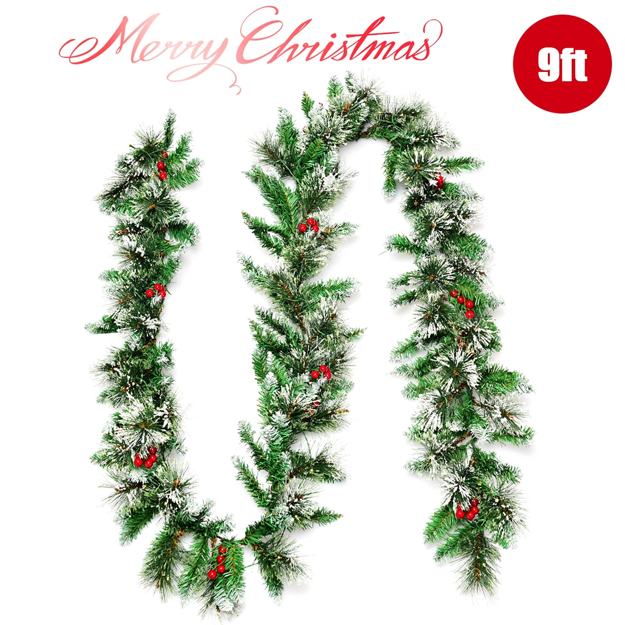 9FT Pre-Lit Artificial Christmas Garland with 50 LED Lights and Timer - Green