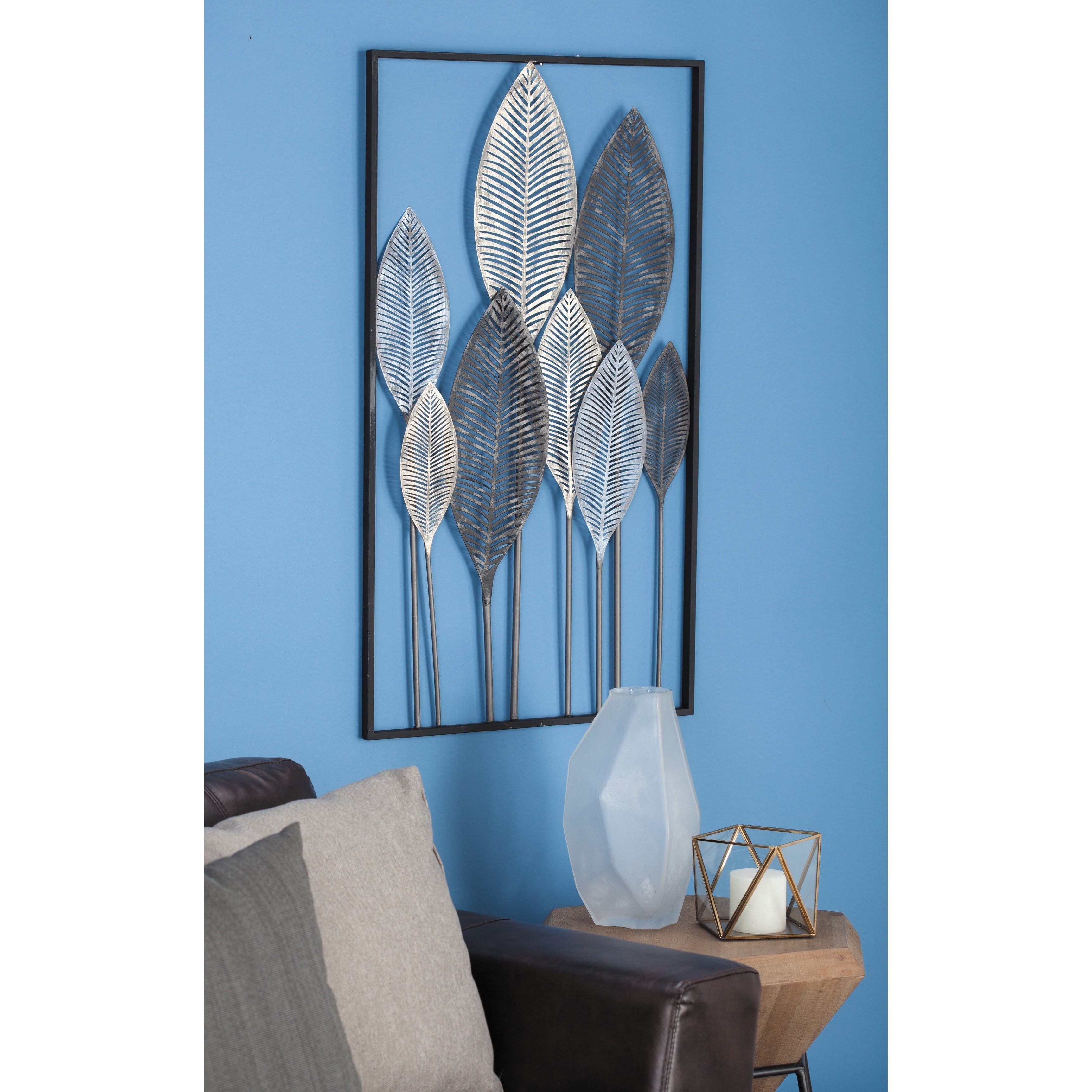 Contemporary Metal Tall Cut-Out Leaf Wall Decor with Intricate Laser Cut Designs - Bronze, Gray, Brass