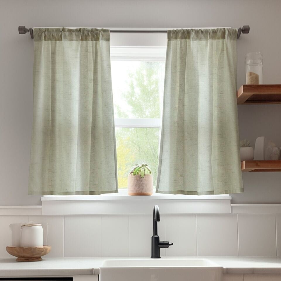 Privacy Linen Short Curtains Light-Filtering 26x36 Inch