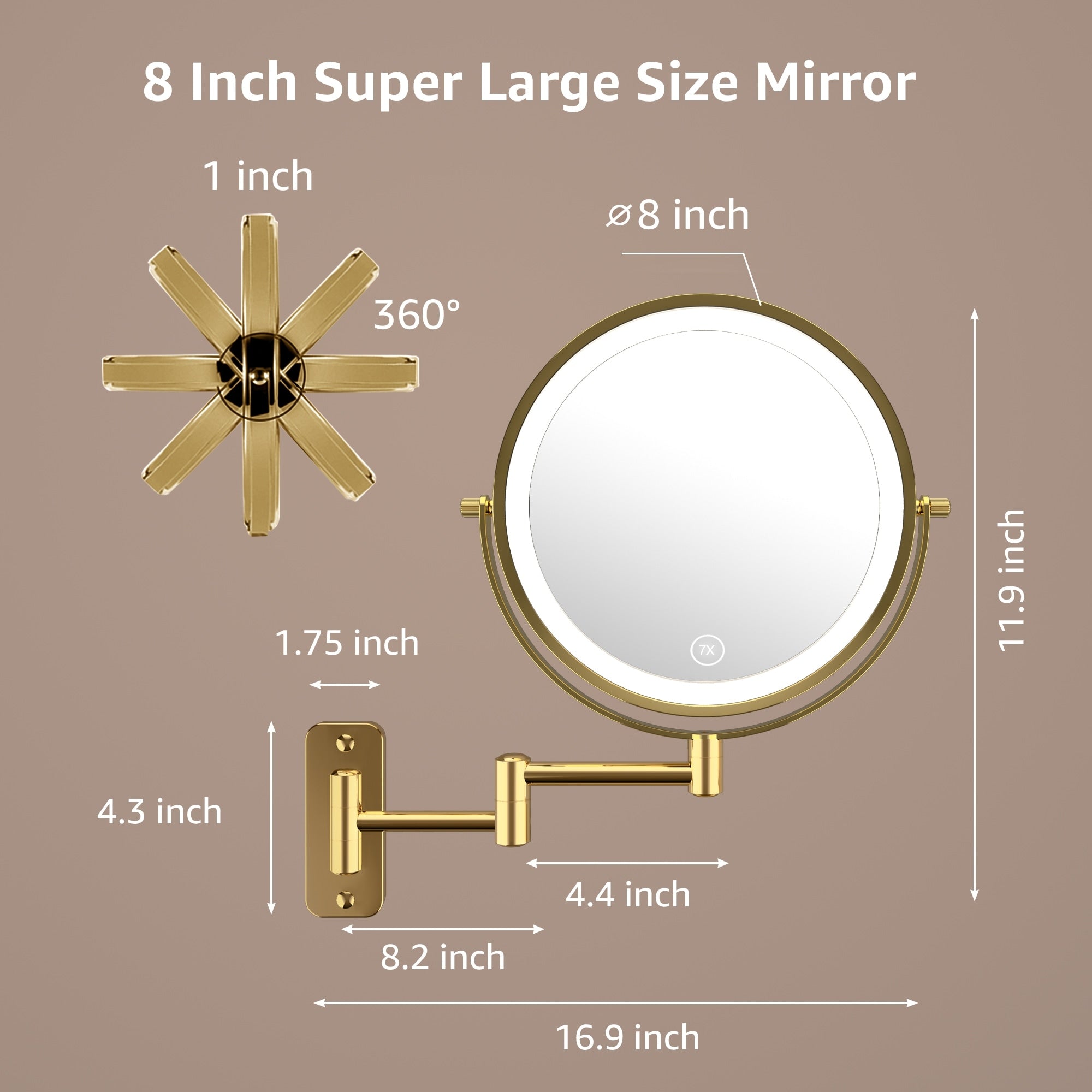 Yulika Plug-in Wall Mounted Makeup Mirror Magnifying Mirror with Light 1X/10X or 1X/7X