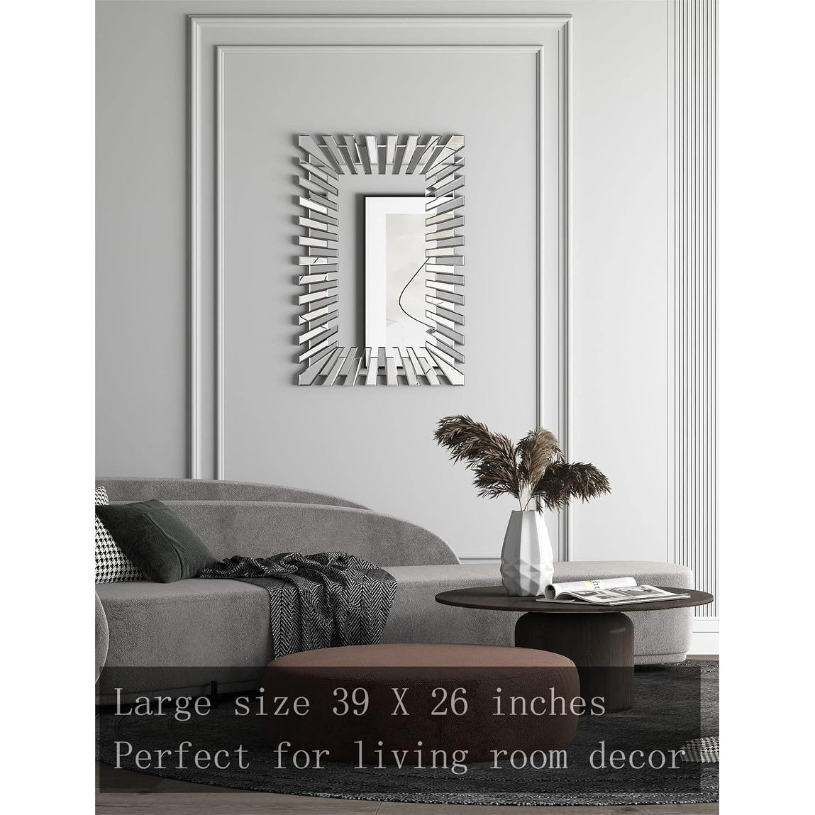 Rectangle Accent Wall Mirror Sunburst Silver Decor