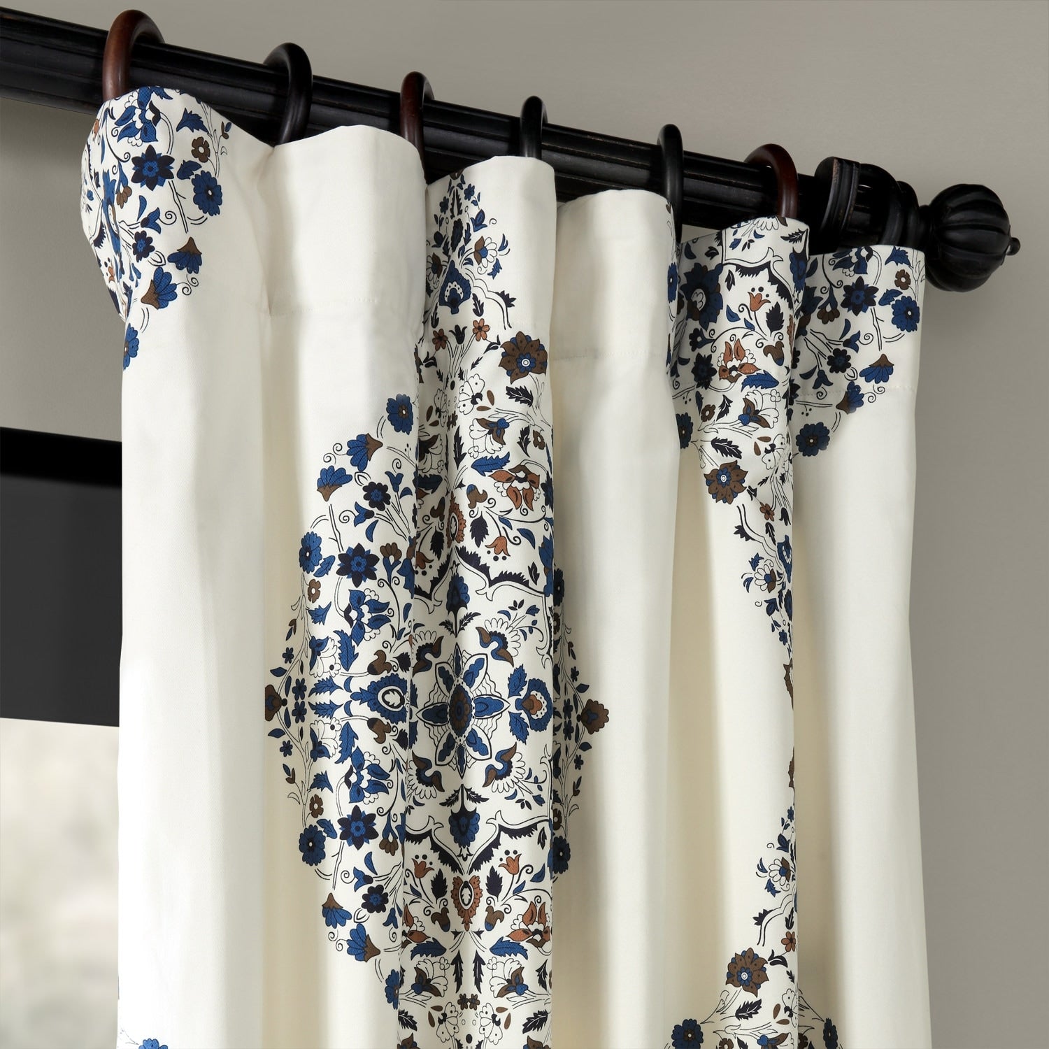 Exclusive Fabrics Medallion Damask Printed Cotton Room Darkening Window Curtains (1 Panel)