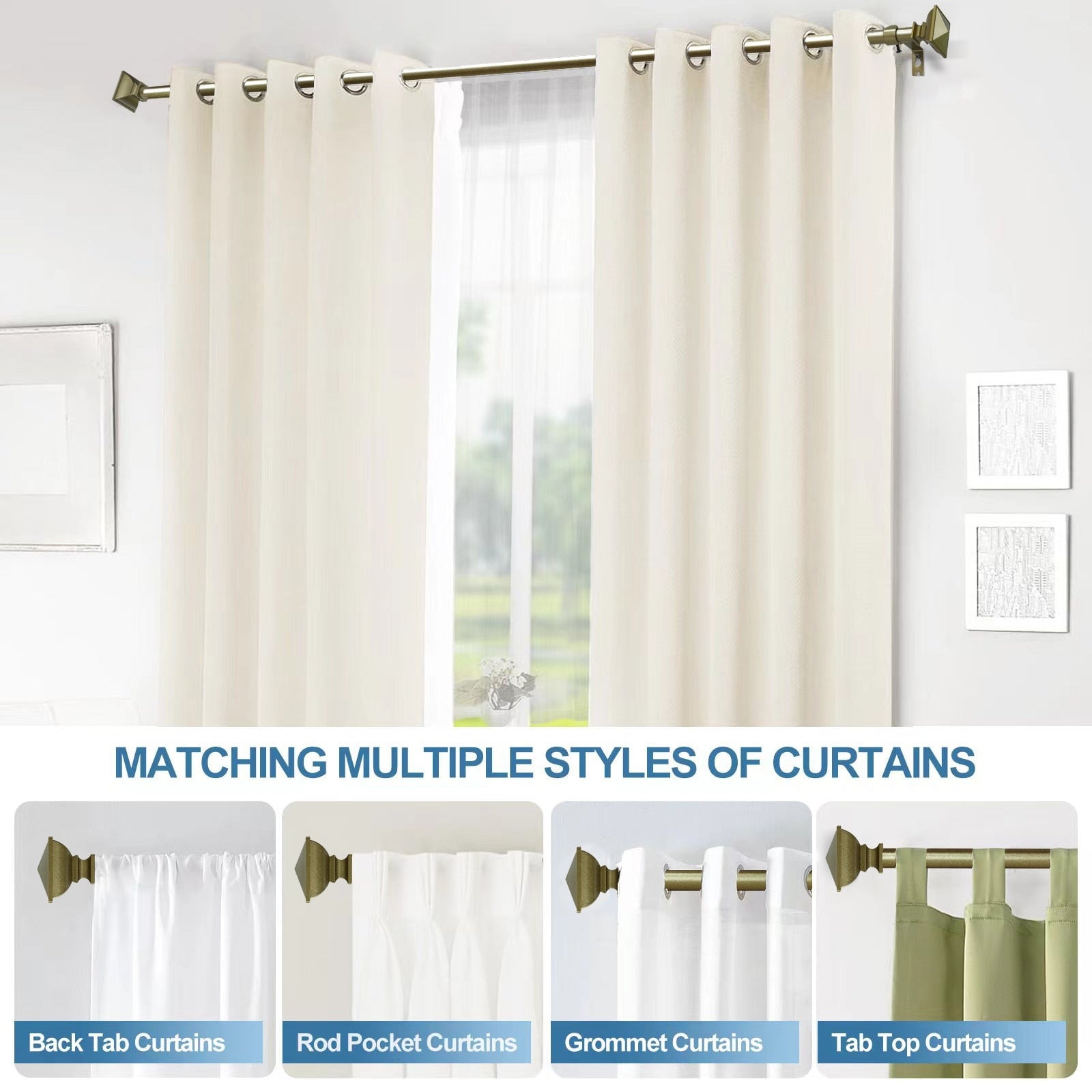 Modern Square Urn Adjustable Drapery Curtain Rod with Clip Rings