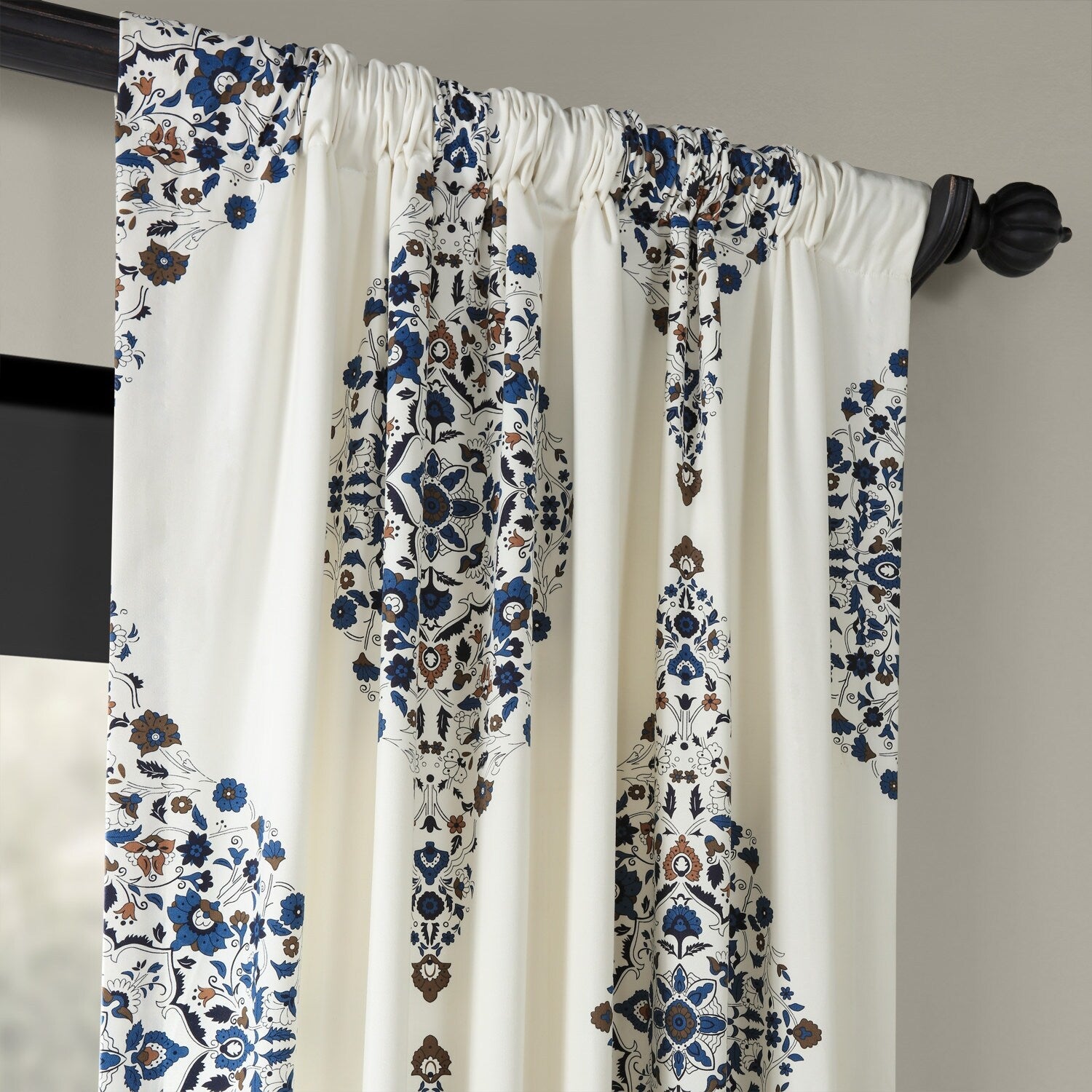 Exclusive Fabrics Medallion Damask Printed Cotton Room Darkening Window Curtains (1 Panel)