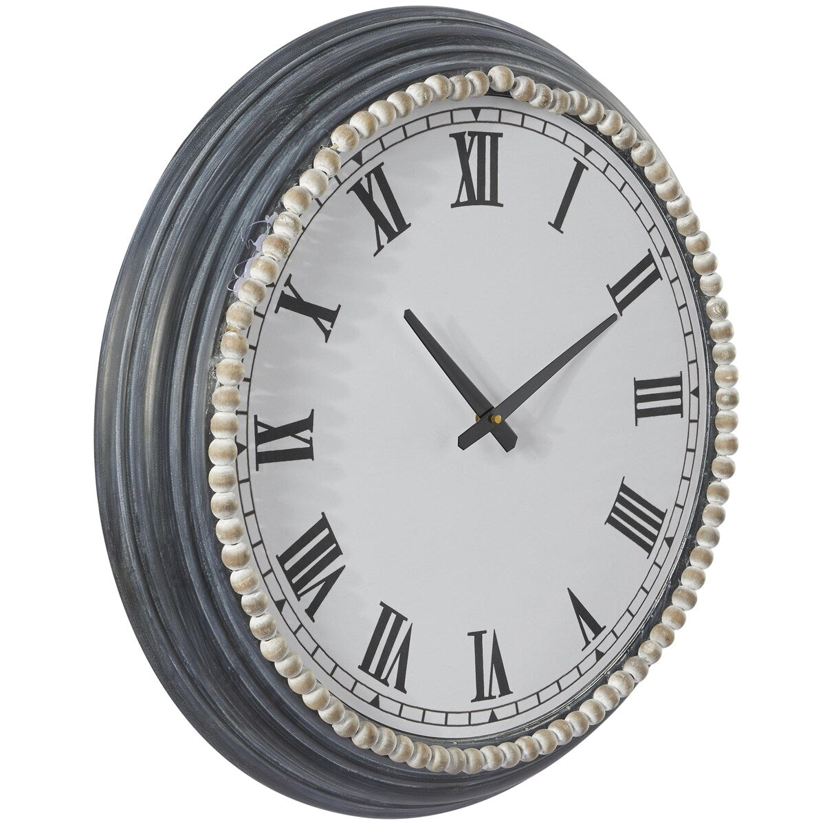 Metal Decorative Wall Clock with Beaded Accents - White - Roche River Decor