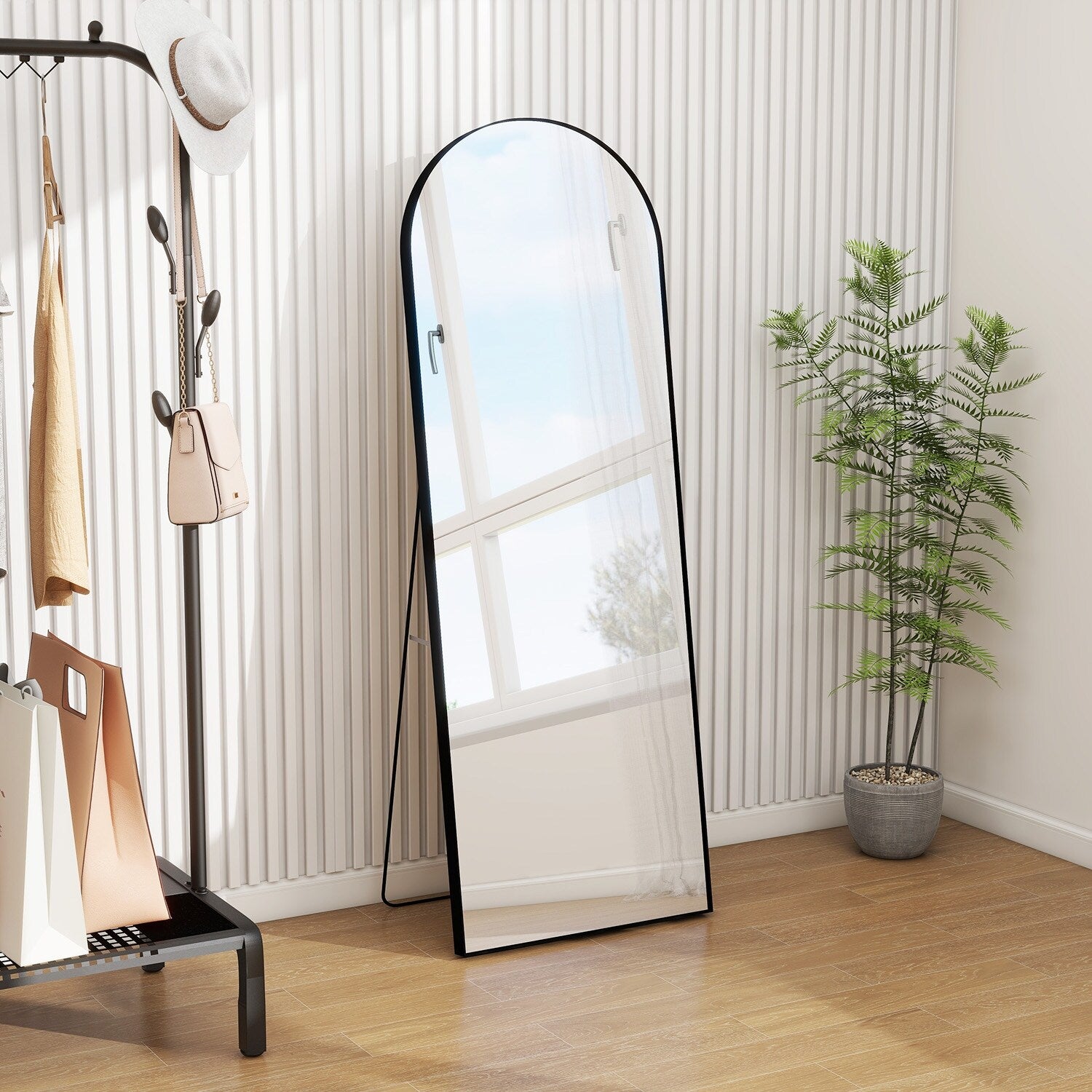 Full Length Arched Mirror with Shatter-Proof Glass & with Stand Aluminum Alloy Frame for Bedroom Cloakroom, Floor Standing