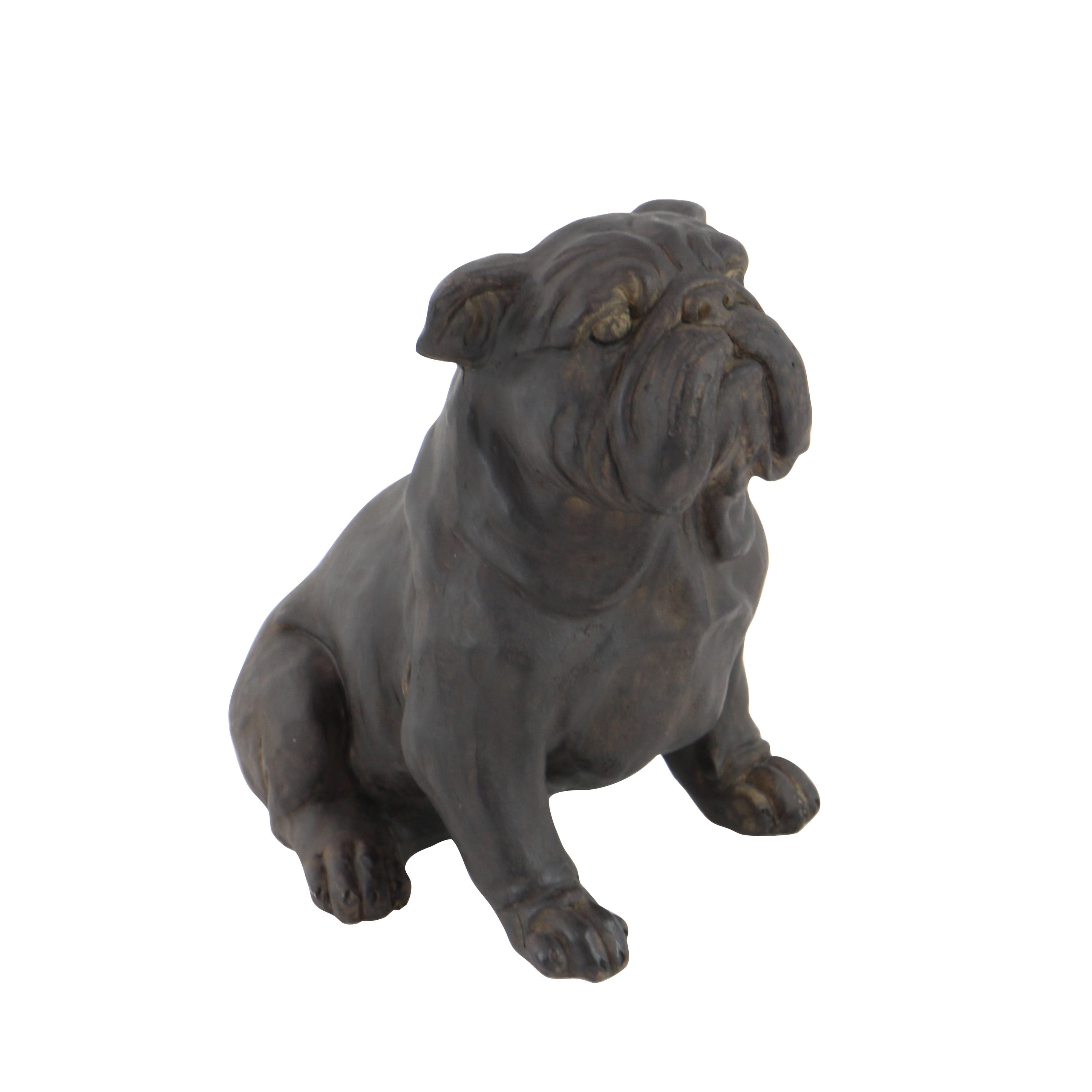 Brown Polystone Distressed Sitting Bulldog Sculpture