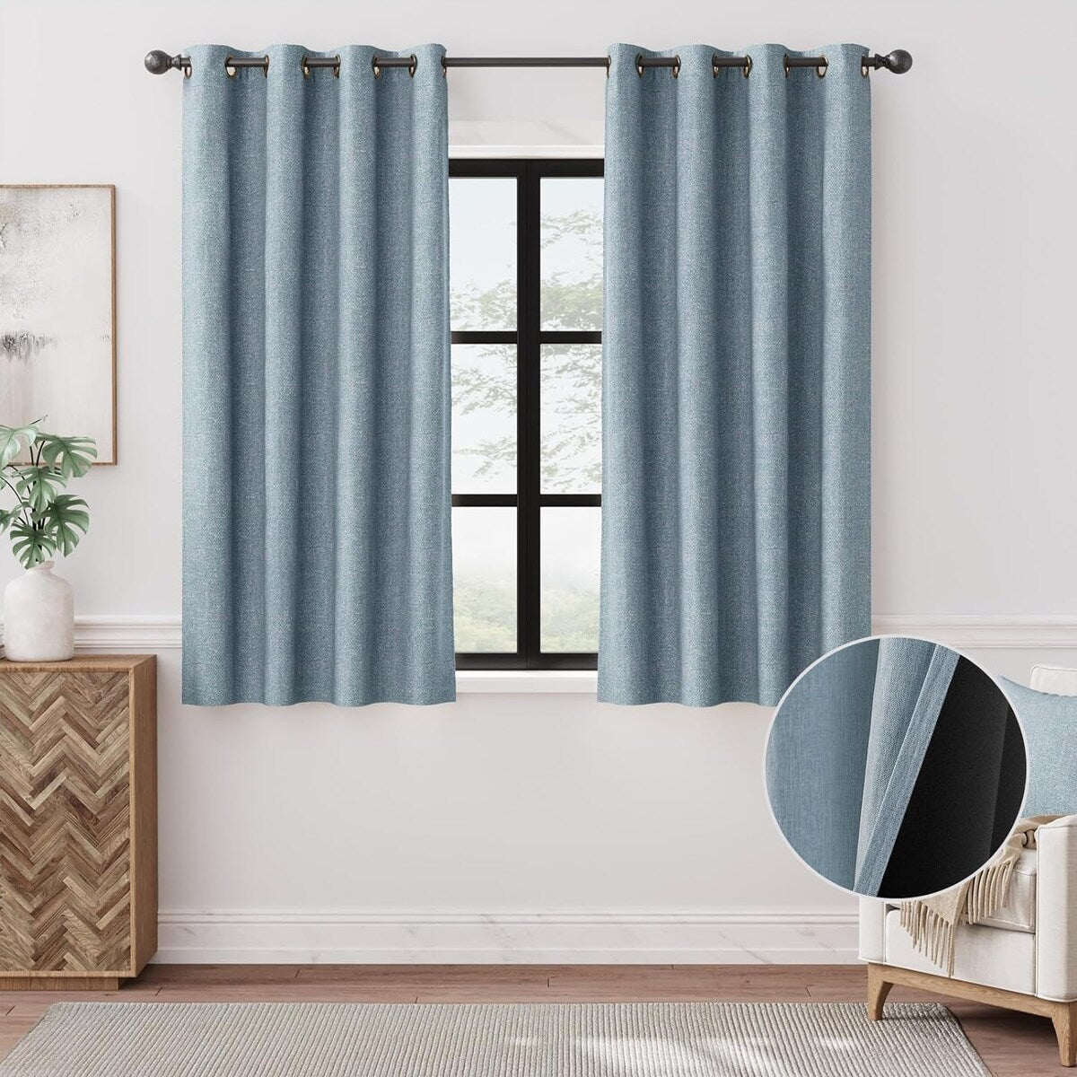 90% Blackout Faux Linen Curtains Thermal Insulated Room Darkening Curtains, 2 Panels Set, Grommet Top Window Treatments