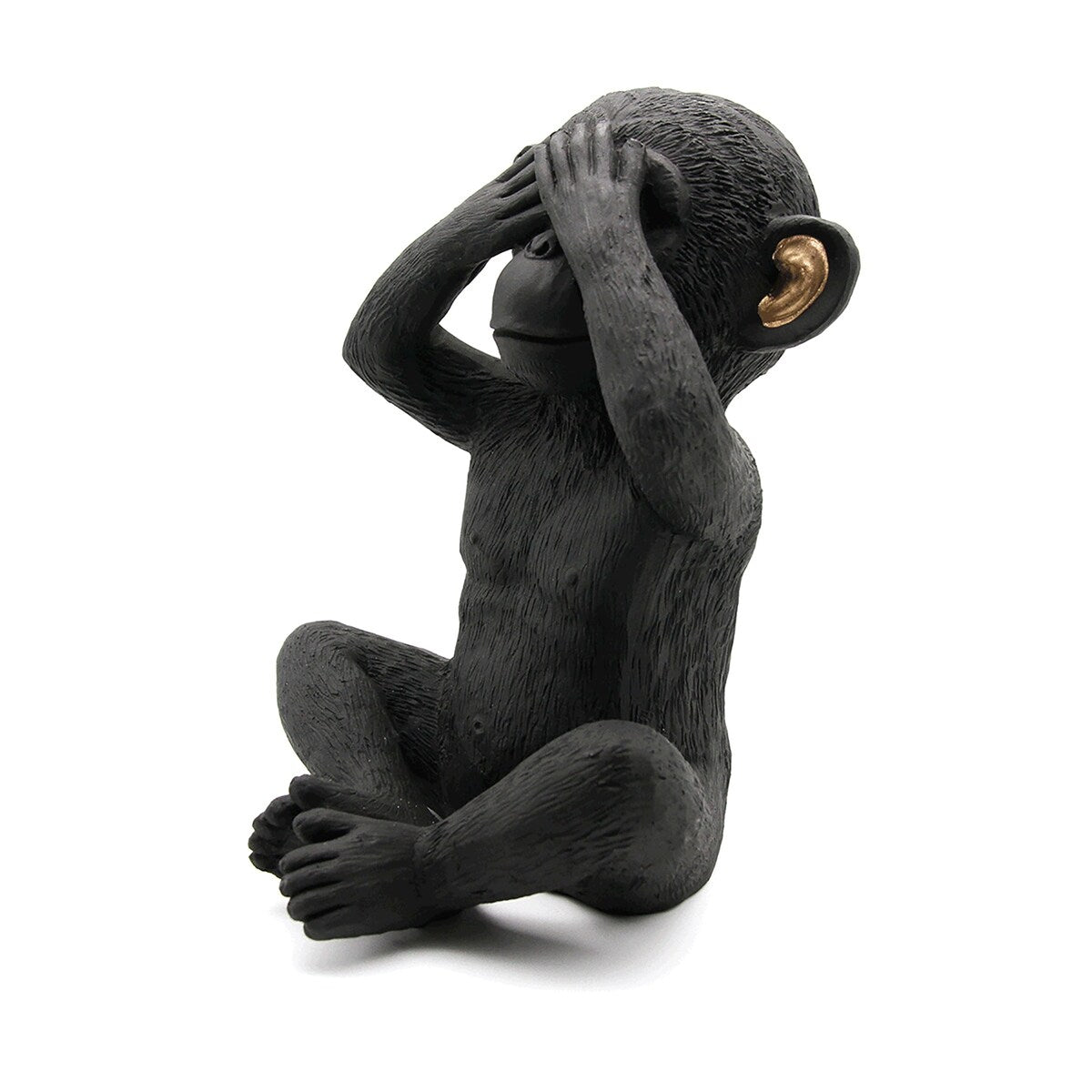 3 Wise Monkeys Speak Hear See No Evil Resin Black Gold Set of 3