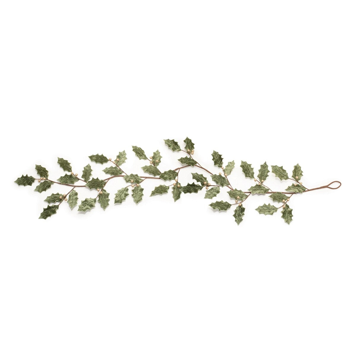 Glittered Holly Leaf Garland (Set of 2) - Green, Gold