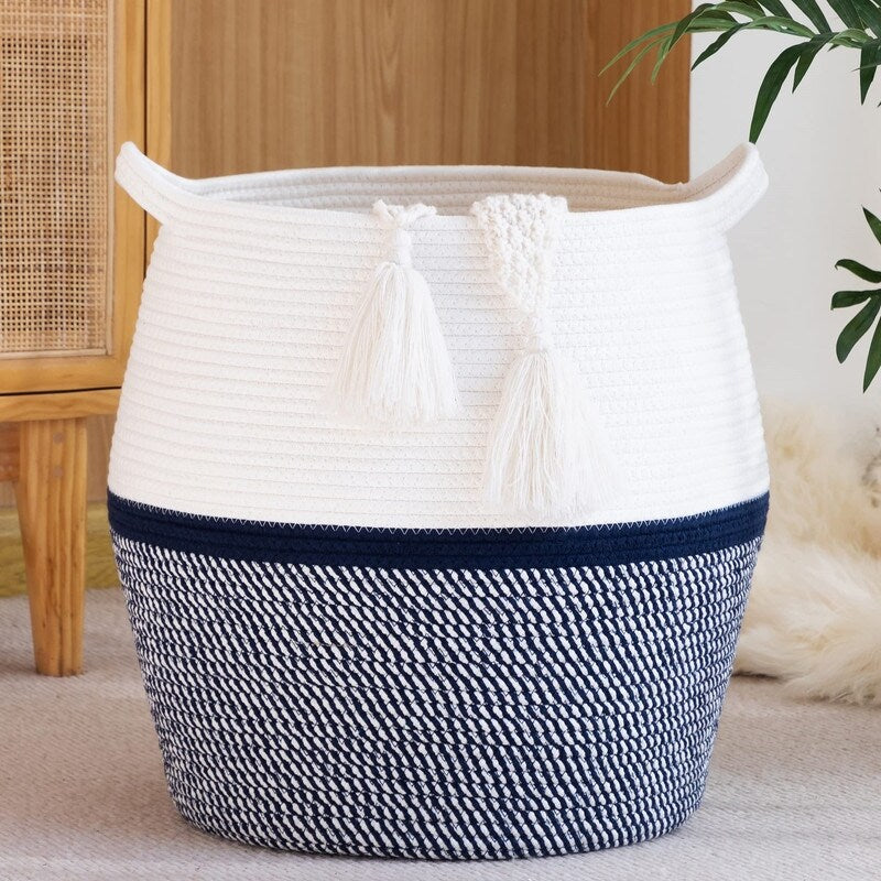 Large Cotton Rope Basket Baby Laundry Hamper - 17L x 17W x 17H