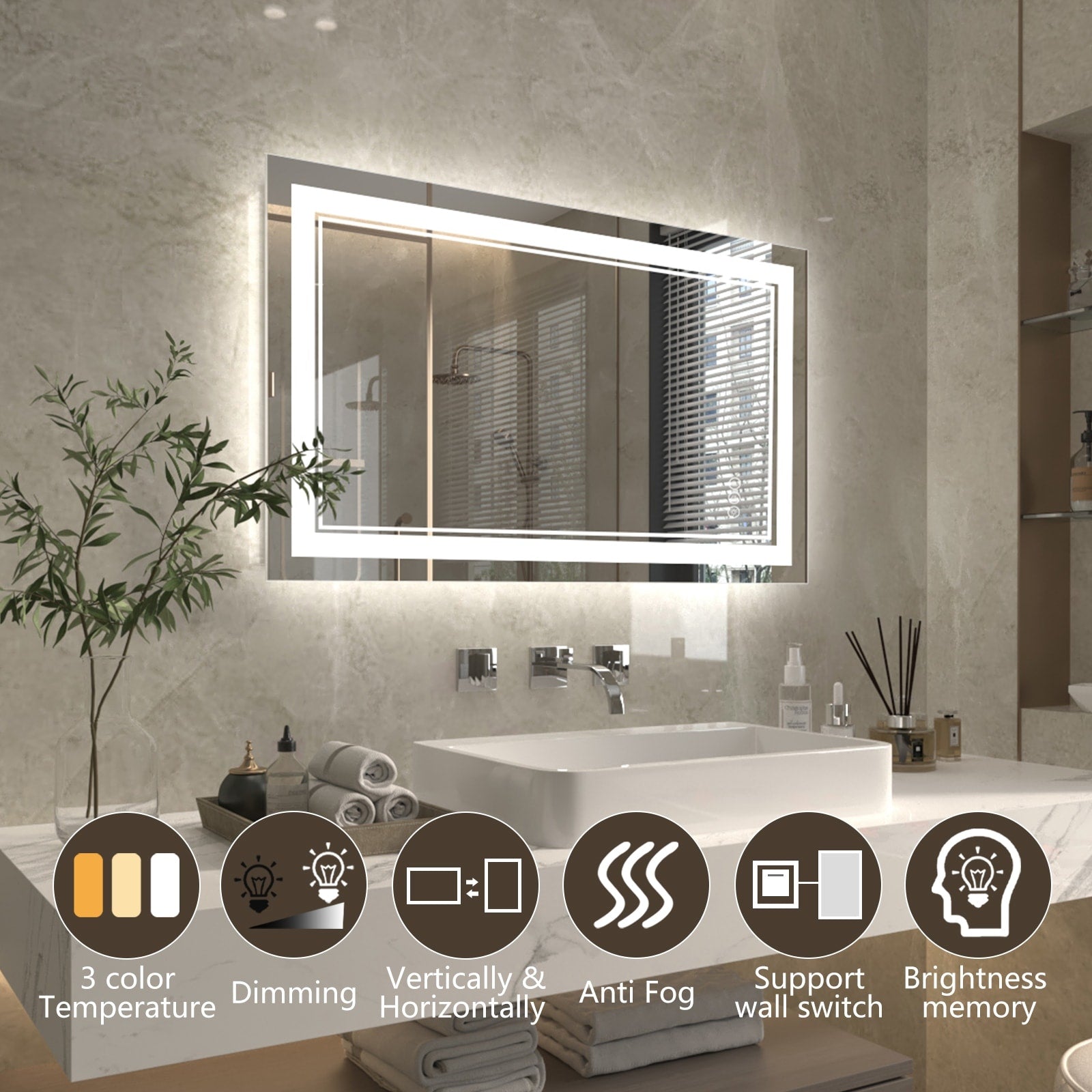 ExBrite Anti-Fog LED Bathroom Mirror with Endless Dimming